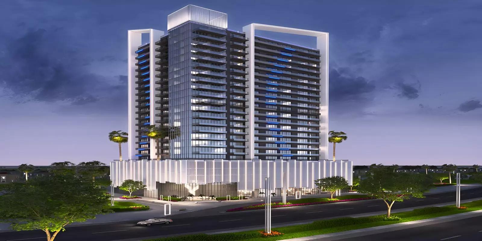 Exterior facade of The Vybe apartment building in Jumeirah Village Circle, Dubai
