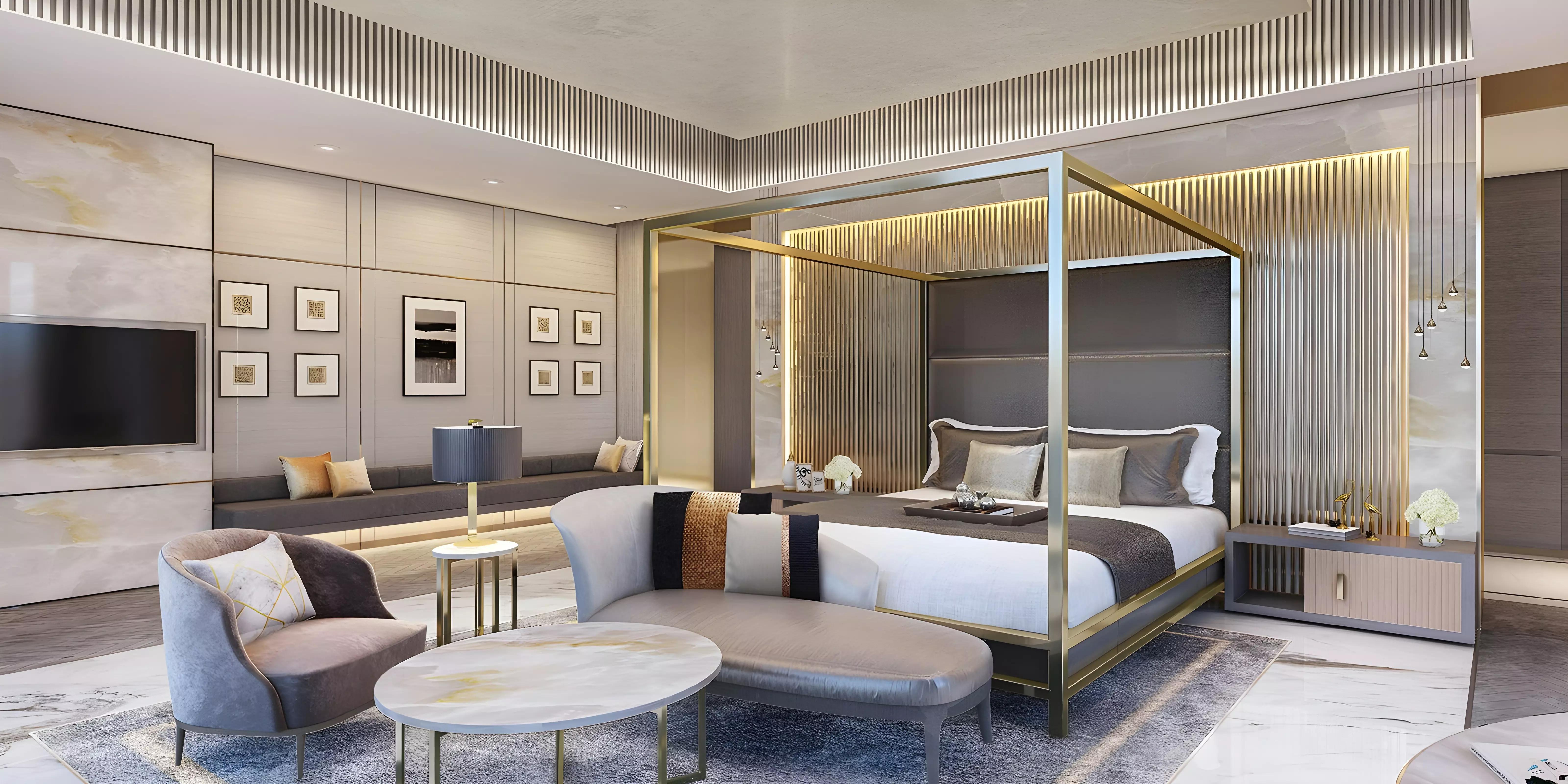 Five Luxe JBR beachfront pool deck with sun loungers overlooking the sea, JBR, Dubai