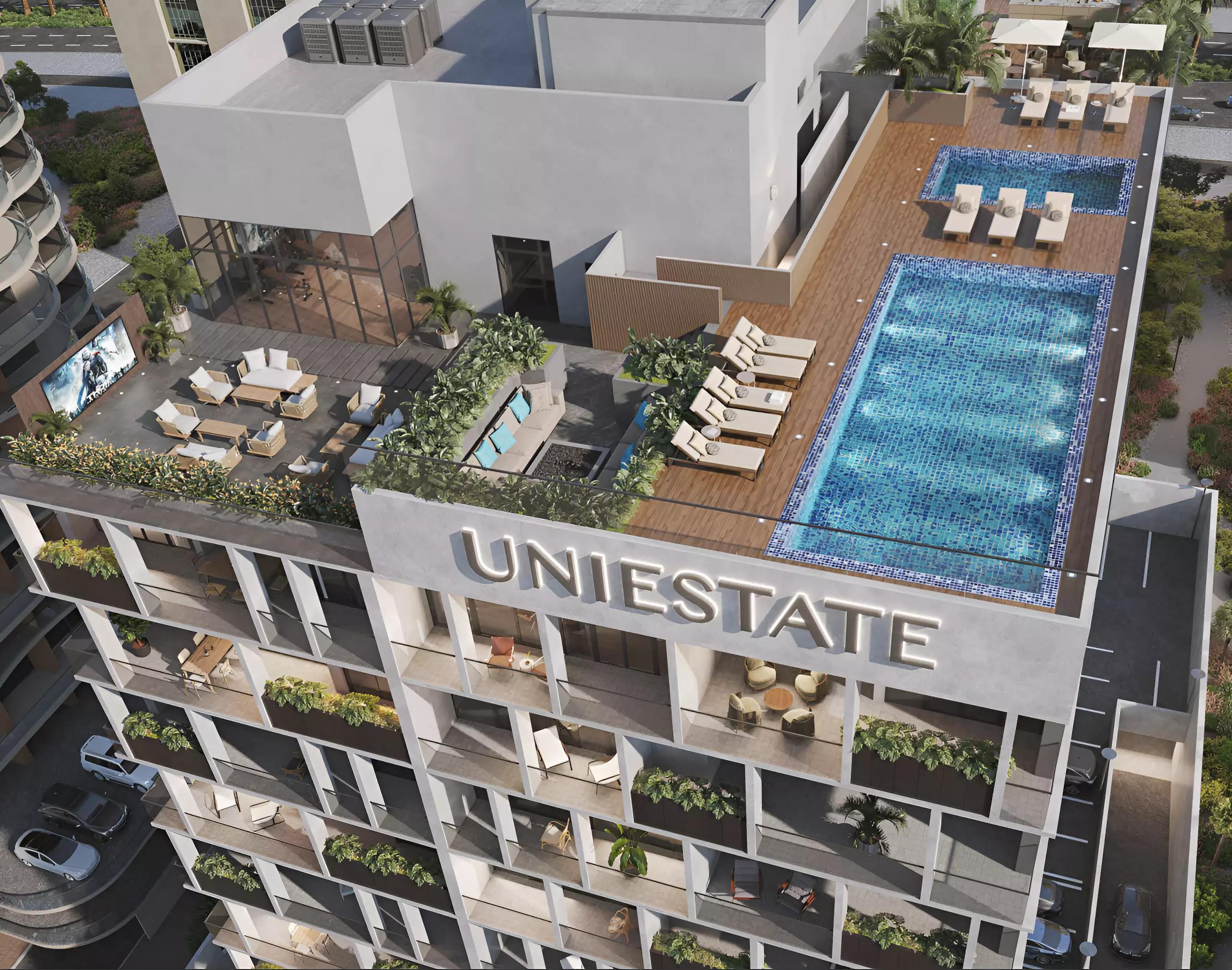 Indoor swimming pool interior at Oasis Lofts residential building