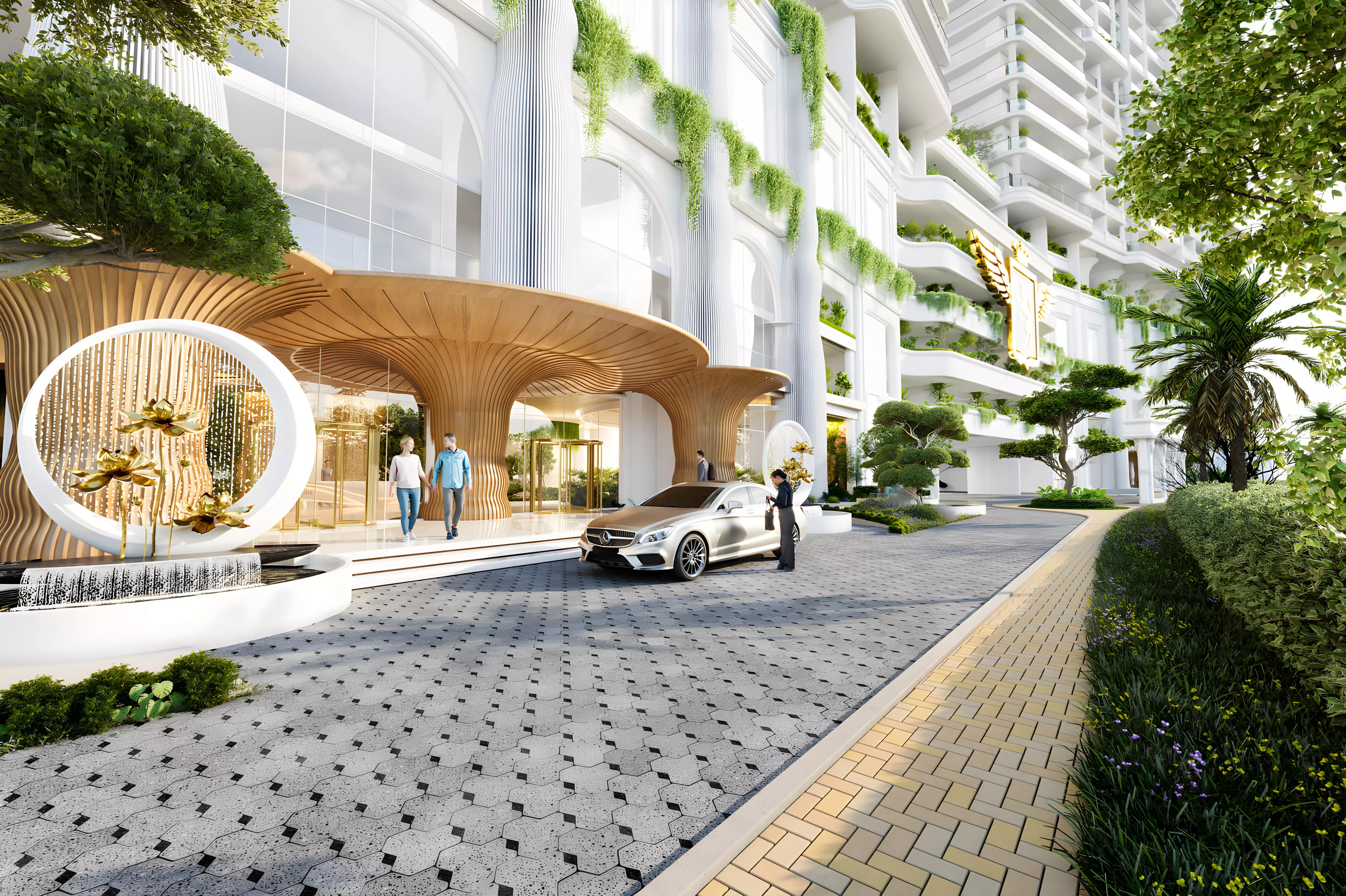 Landscaped garden walkway at Vincitore Wellness Estate, Majan