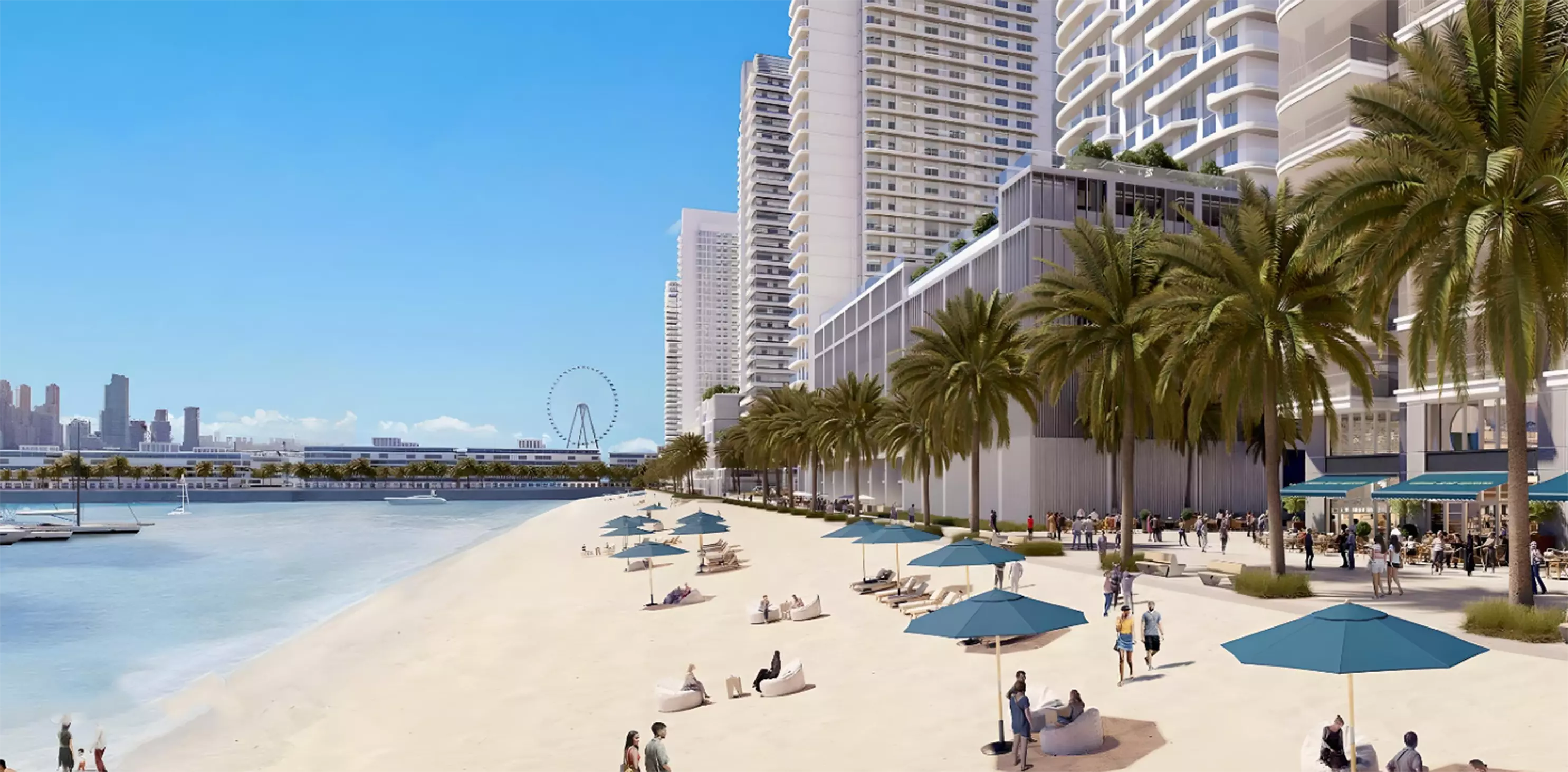 Emaar Beachgate pool deck with sea view, Dubai Harbour
