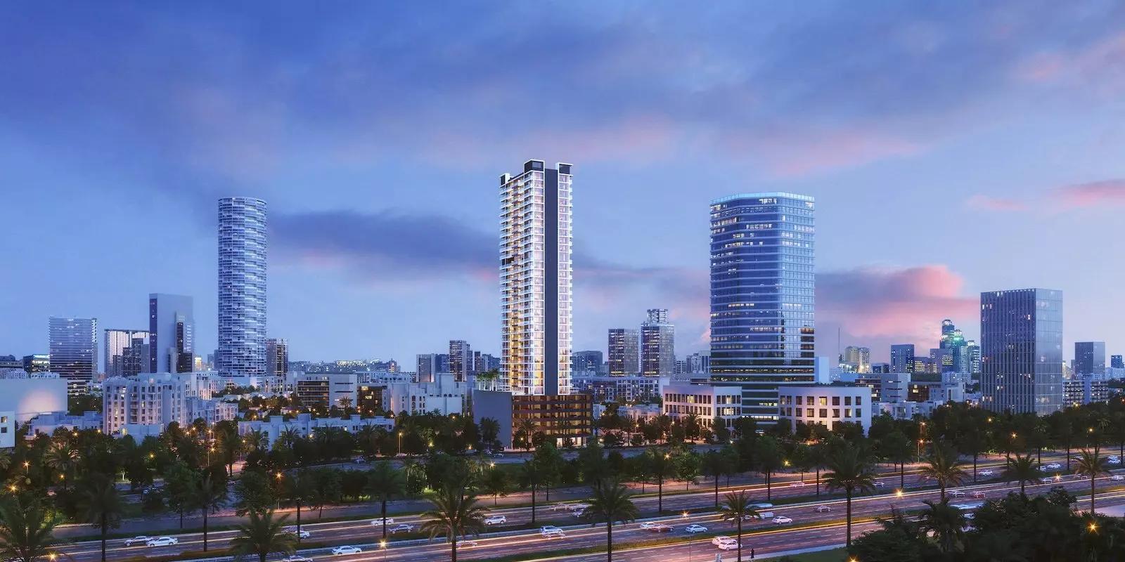 Binghatti Venus apartment building street view, Jumeirah Village Circle, Dubai