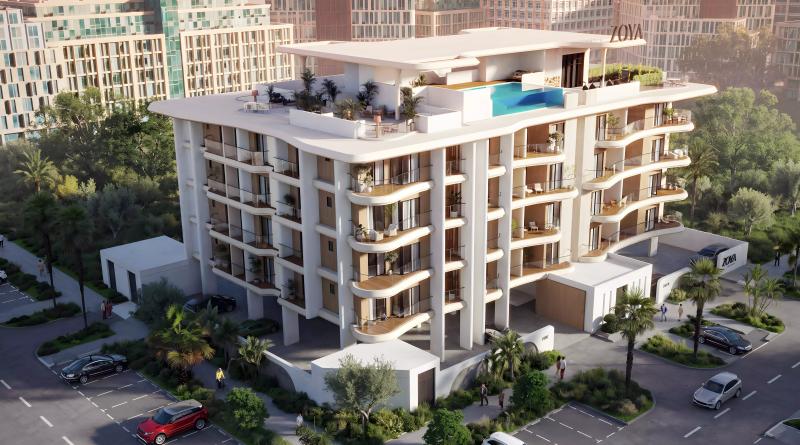 Calisi apartment building exterior at Dubai South, Zoya Developments