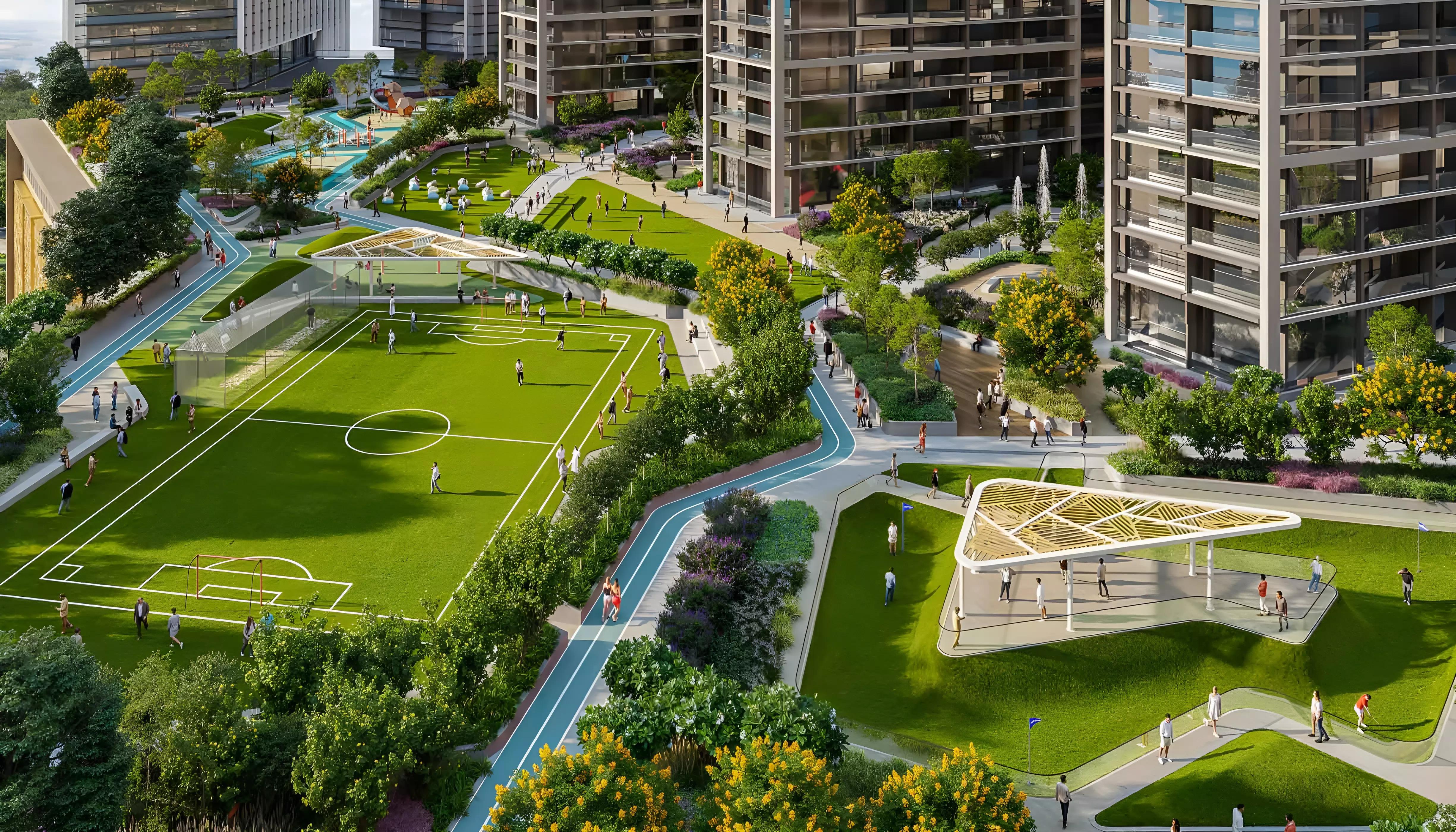 Landscaped garden and outdoor amenity space at The Eden at Sobha Central