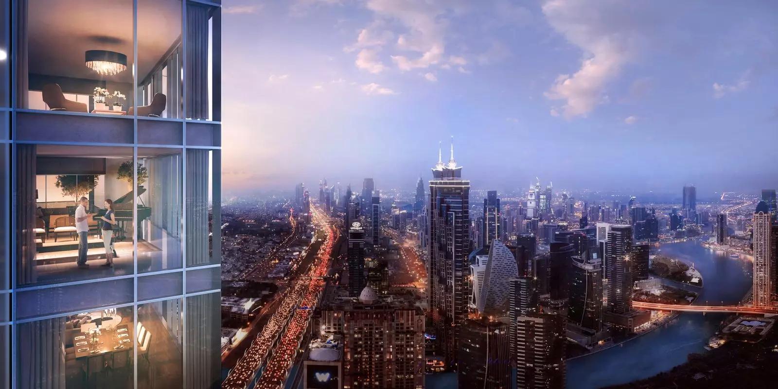 Aykon City Tower B shared pool deck with canal views, Business Bay, Dubai