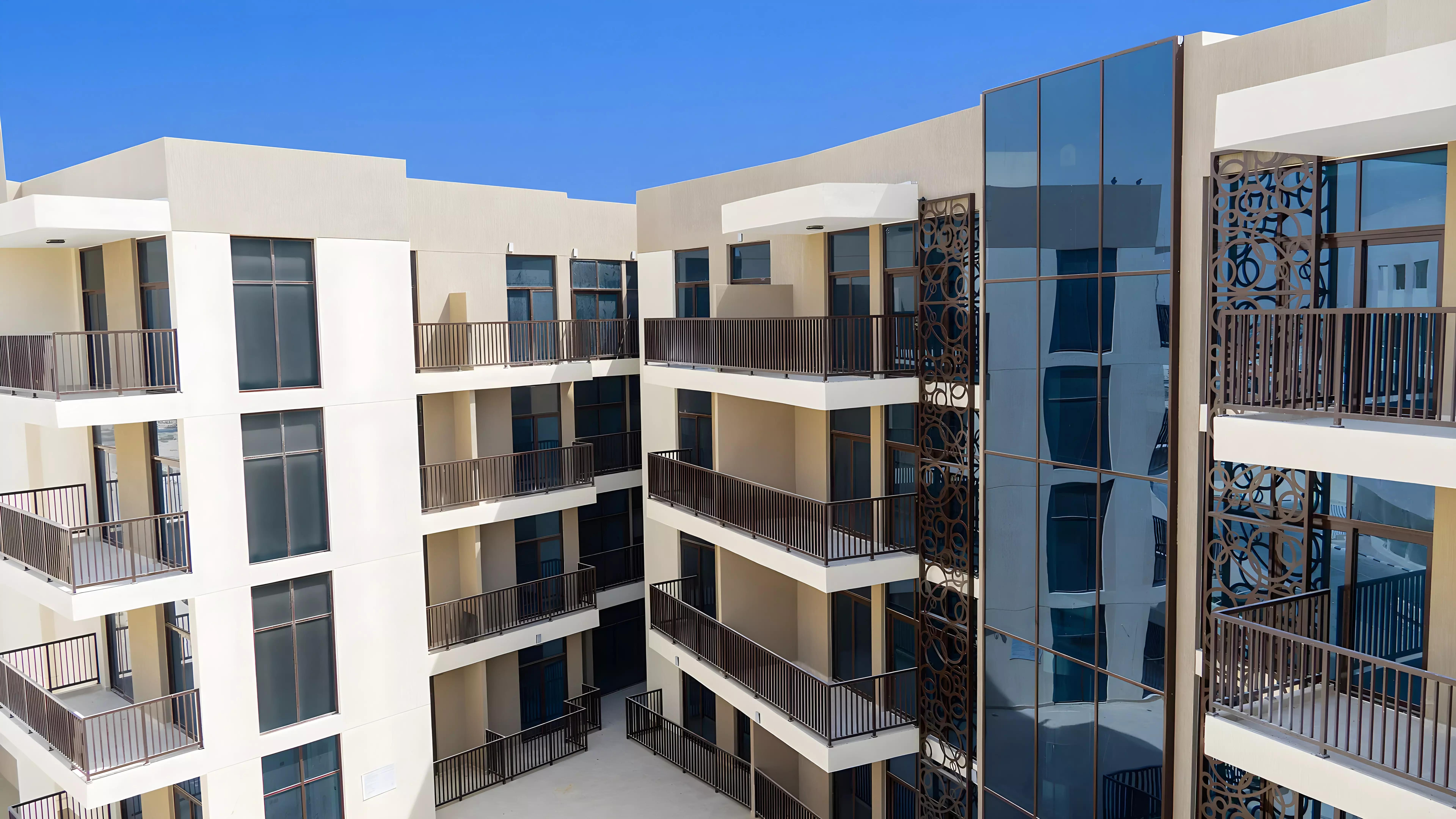 RR Residence building elevation and entrance, Dubai South