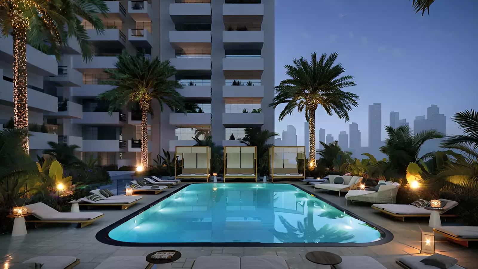 Azizi Neila night exterior view, Al Furjan, Dubai