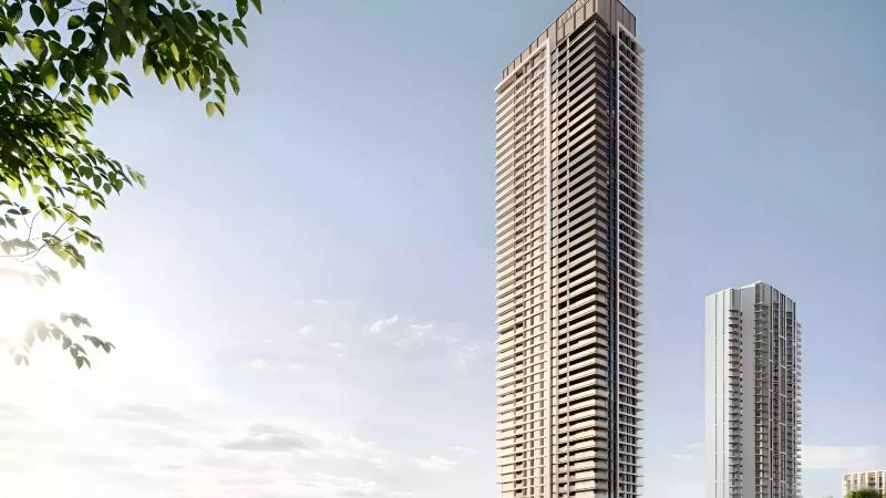 Palace Residences Creek Blue tower exterior at Dubai Creek Harbour