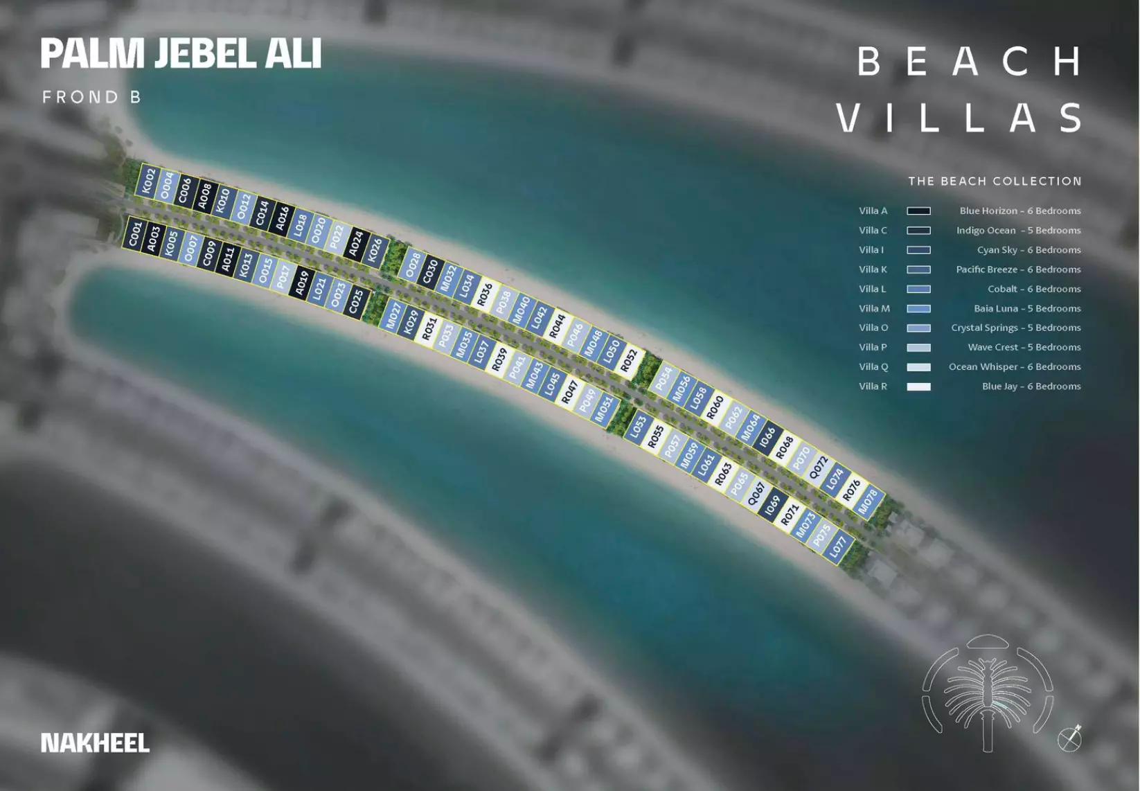 Master plan layout of Palm Jebel Ali Frond B island, Dubai