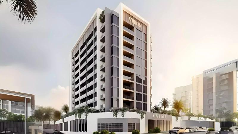 Exterior facade of Karma apartment building in Liwan, Dubai