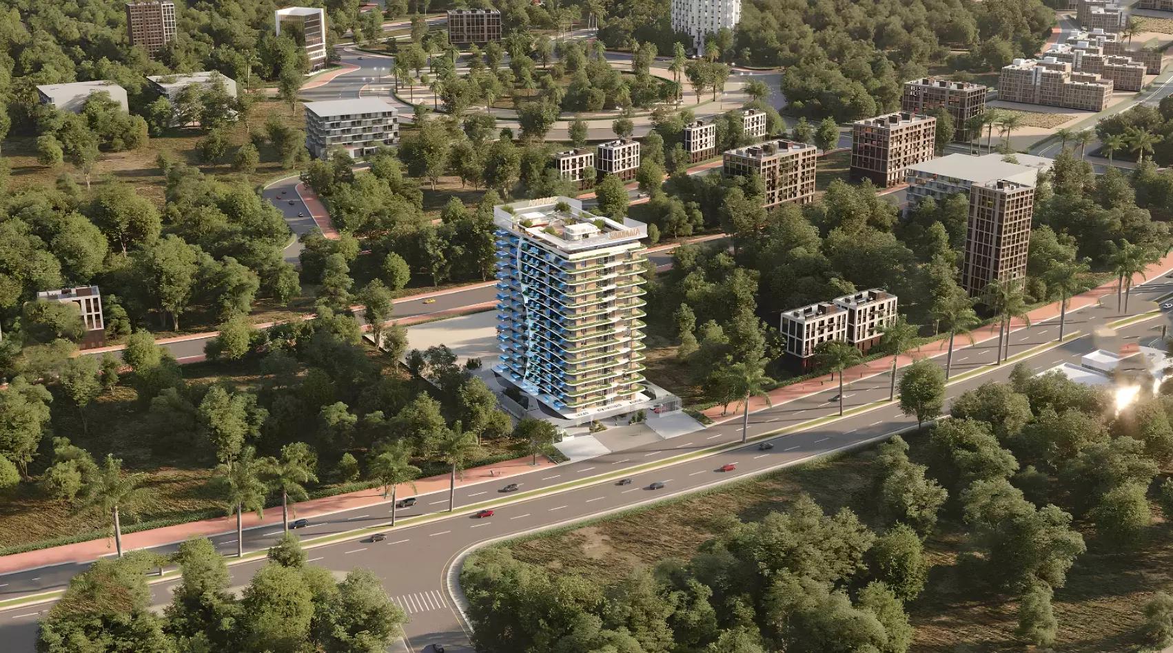 Samana Park Meadows exterior building facade, Dubai Land Residence Complex, Dubai