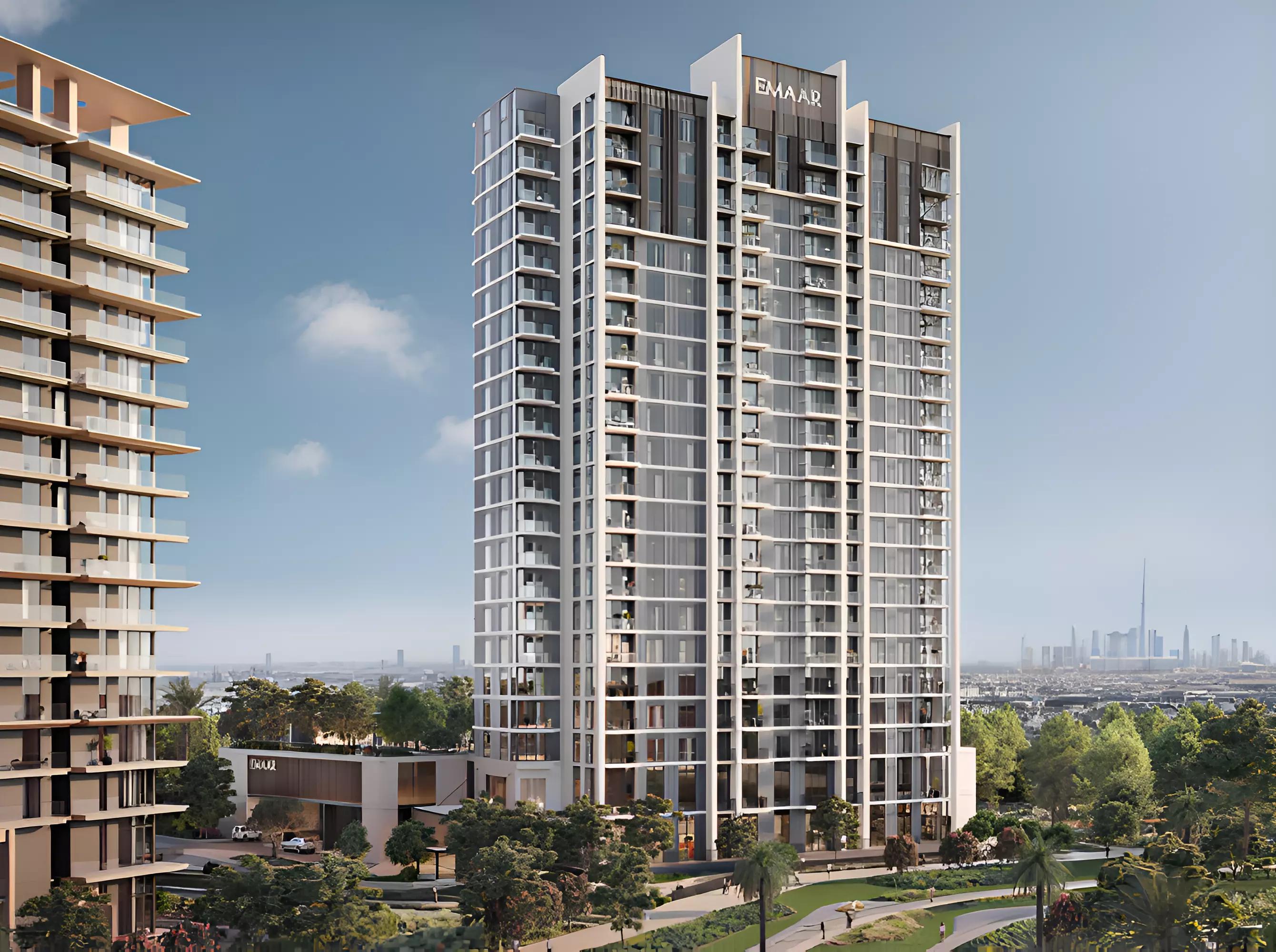 Golf Hillside residential building street-level view, Dubai Hills Estate, Dubai