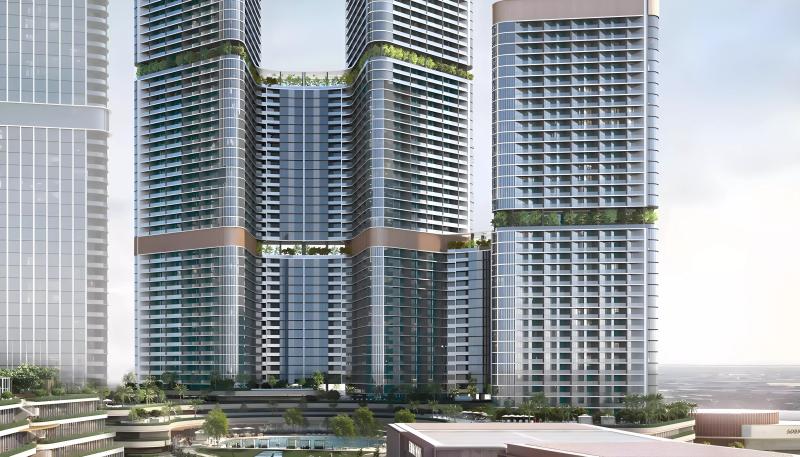 Skyvue Solair tower exterior view, Sobha Hartland II, Bukadra, Dubai