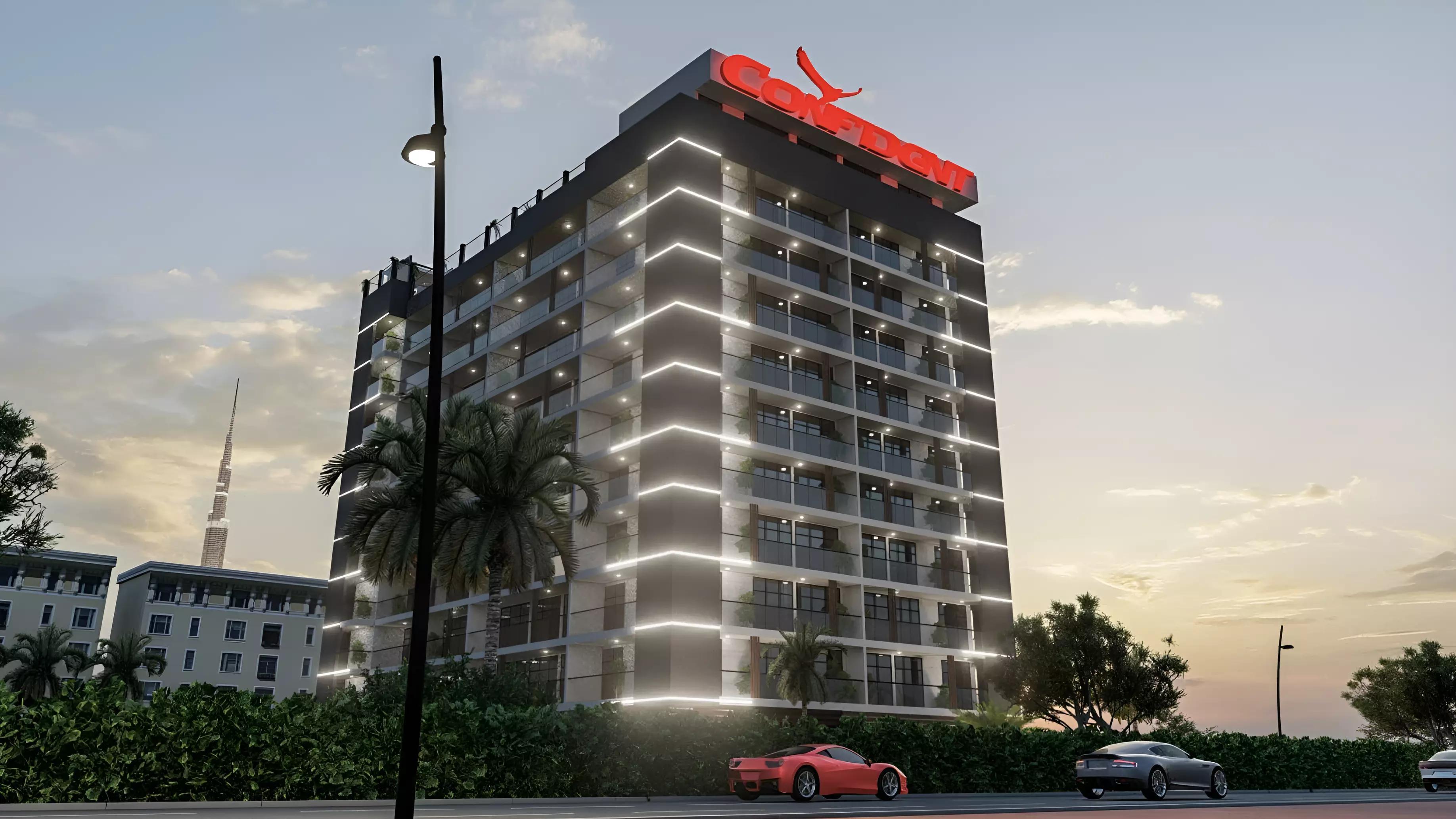 Confident Lancaster exterior facade view, Liwan, Dubai