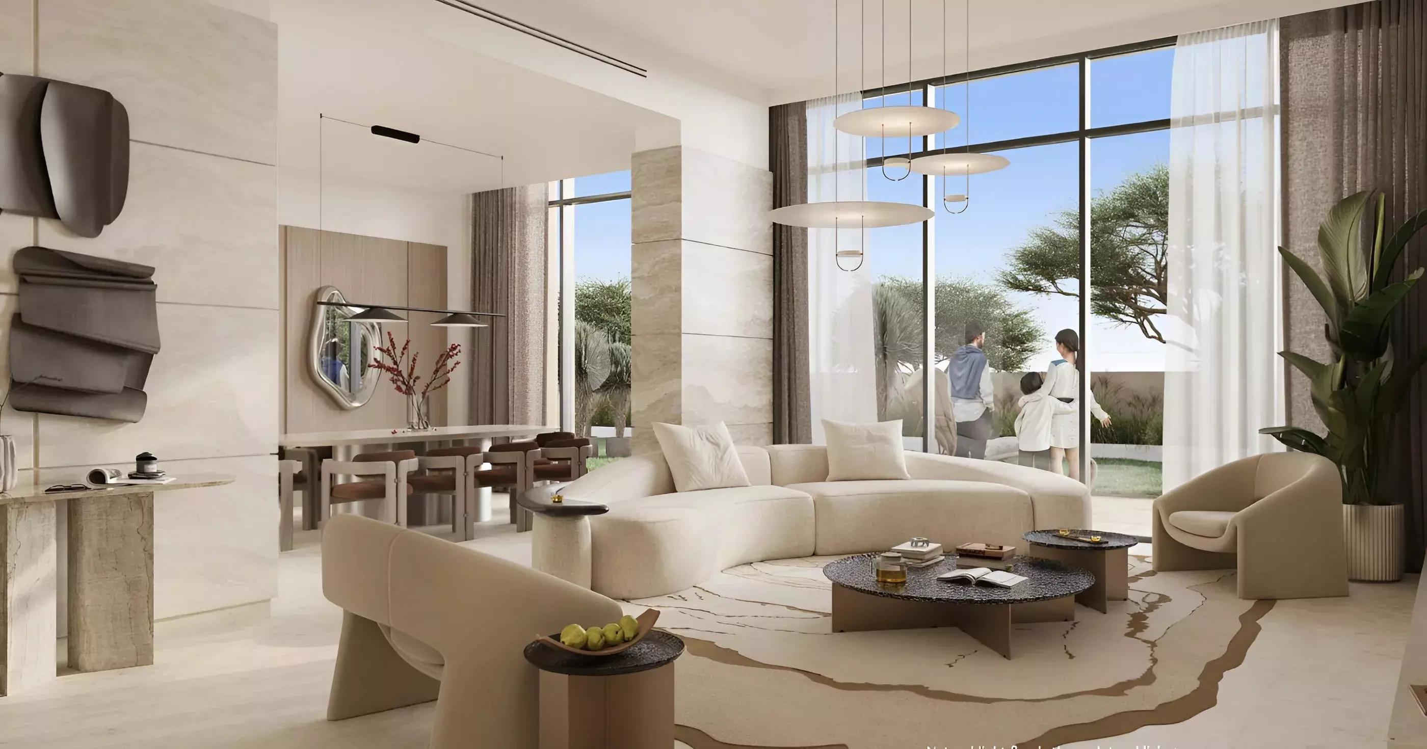 Raiha Villas street view showing villa row and driveways, Dubai South