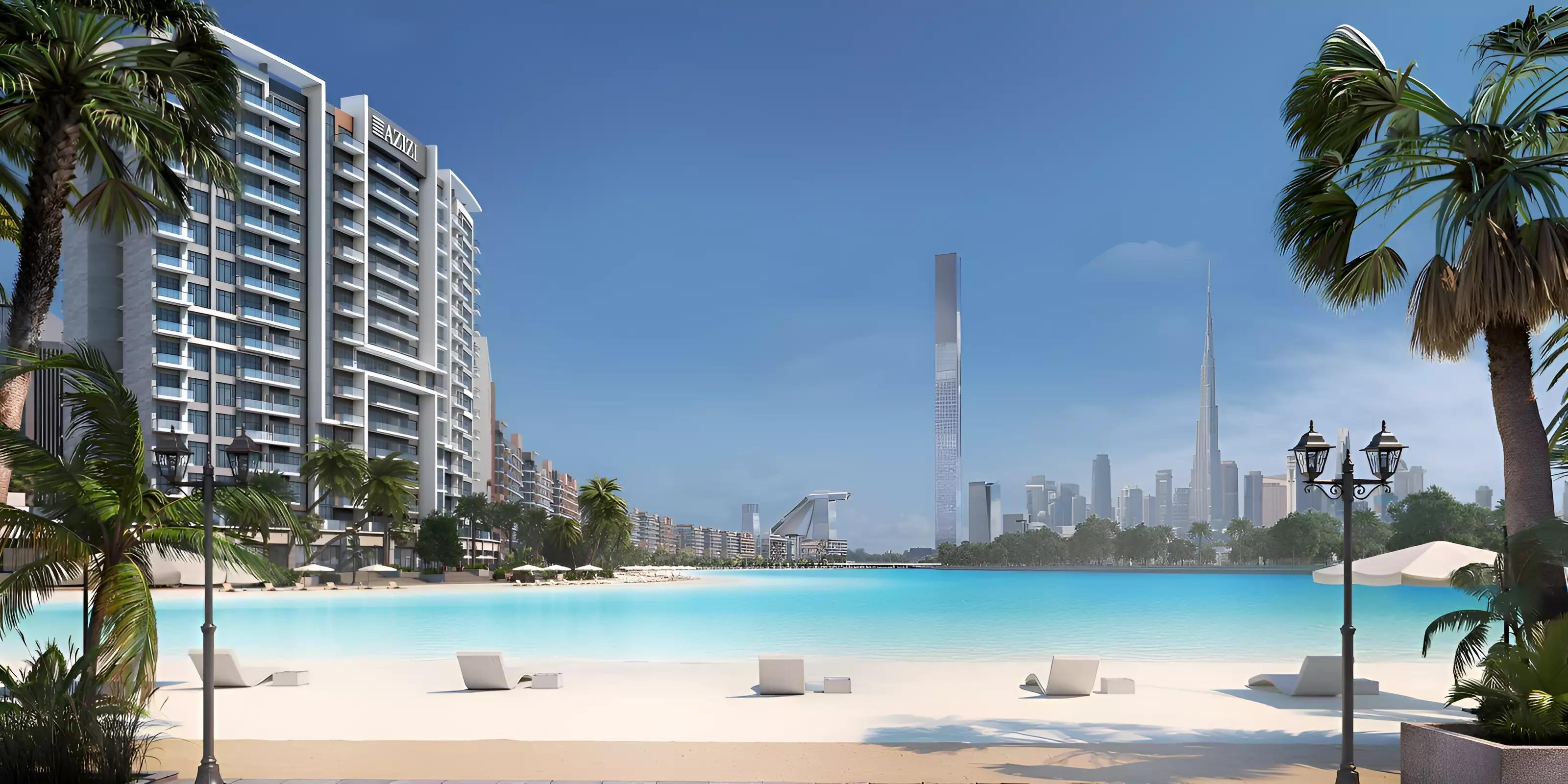 Exterior facade of AZIZI Riviera 29 apartment tower, Meydan One, Dubai