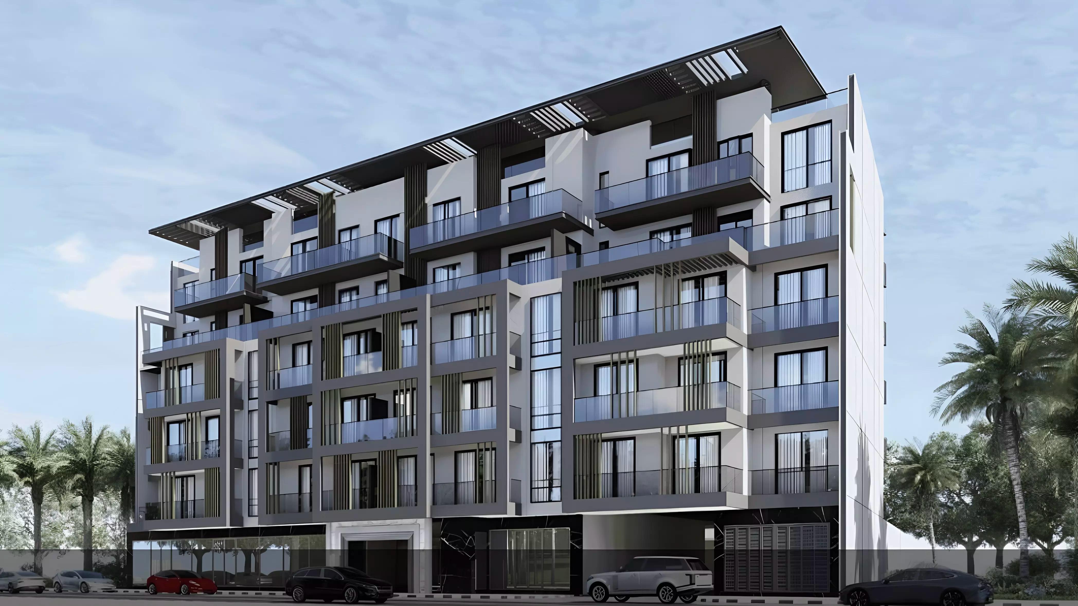Enaya Residences apartment building exterior in Jumeirah Village Triangle, Dubai