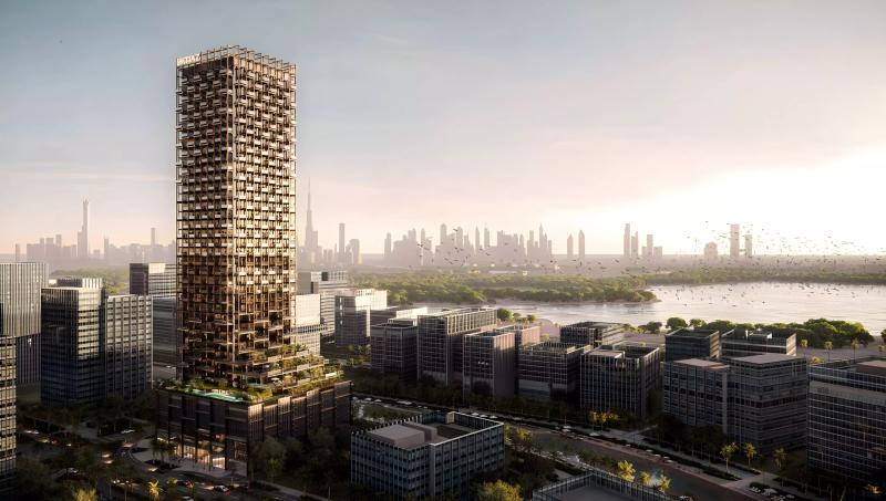 The Symphony apartment building exterior, Sobha Hartland II, Bukadra, Dubai