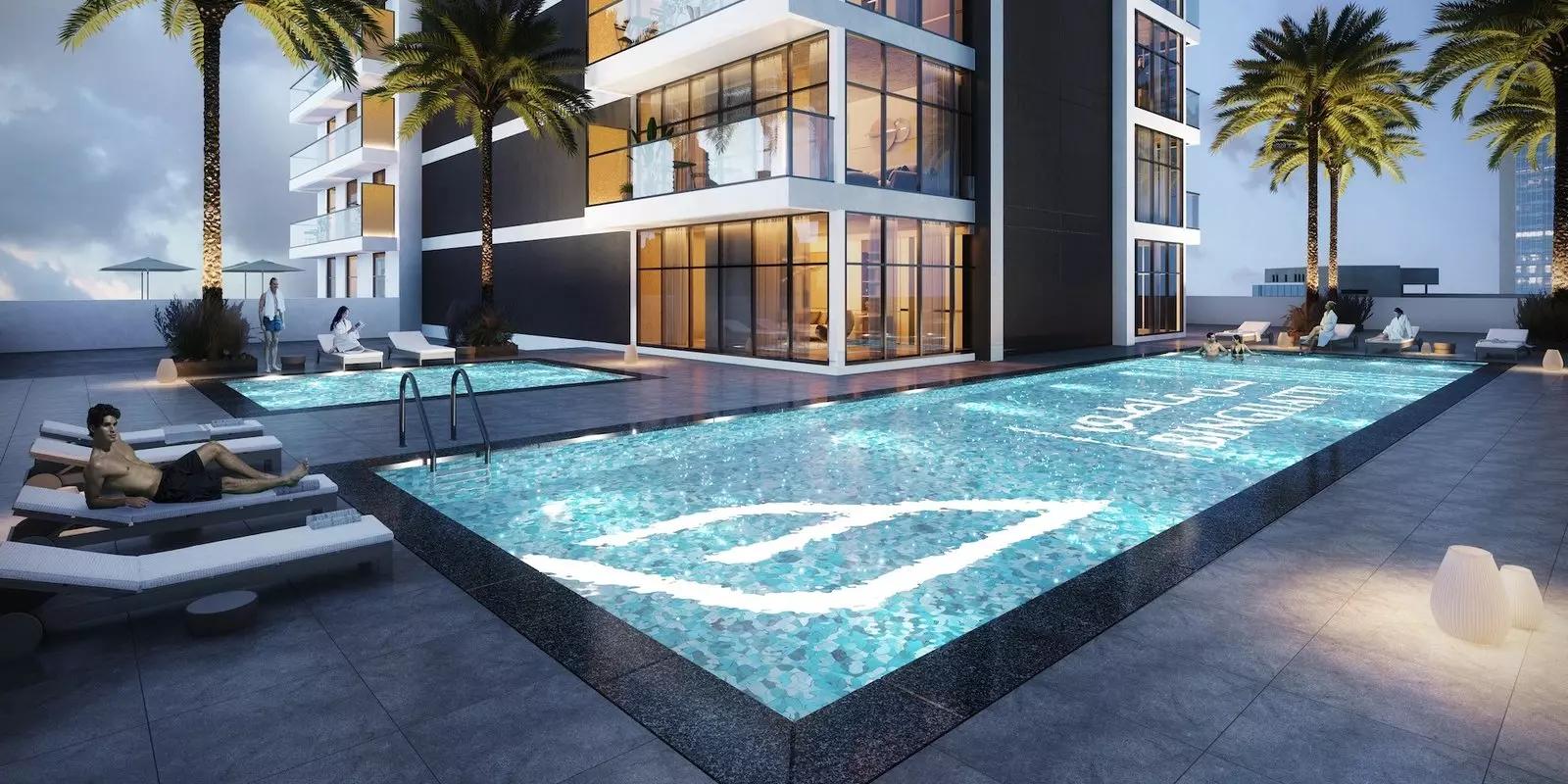 Binghatti Venus building entrance and podium, JVC, Dubai