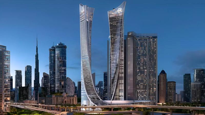 Aykon City Tower B exterior facade with glass architecture, Business Bay, Dubai