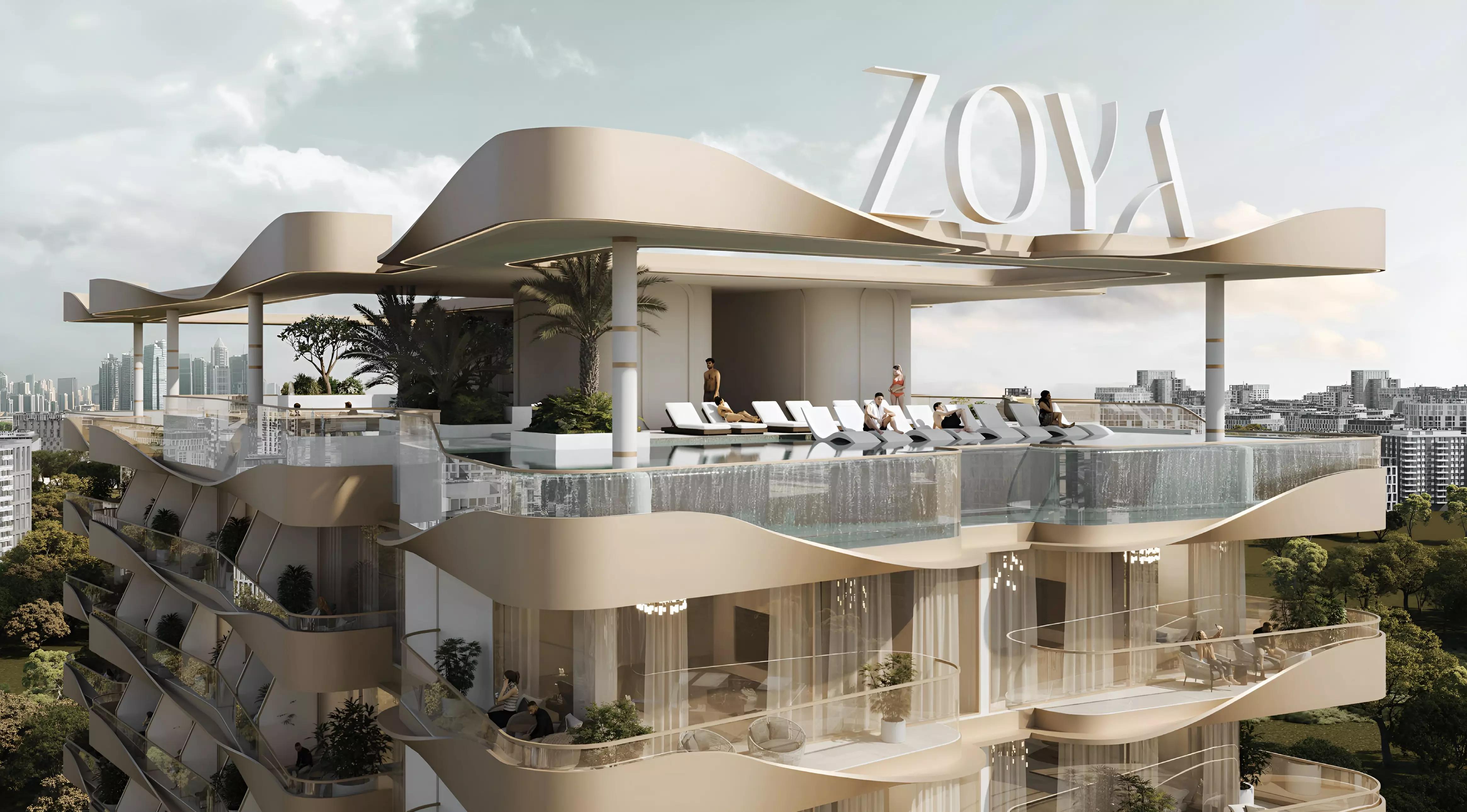 Exterior view of Nuve by Zoya residential building, Dubai Land Residence Complex, Dubai