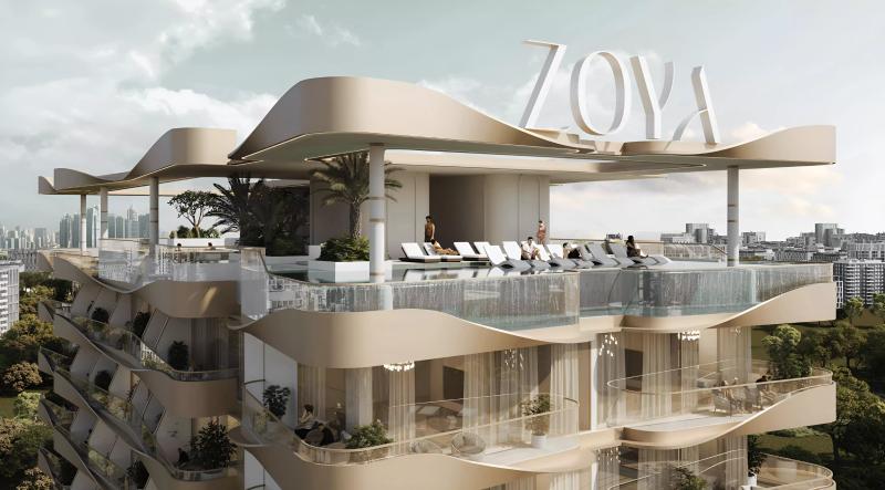 Exterior view of Nuve by Zoya residential building, Dubai Land Residence Complex, Dubai