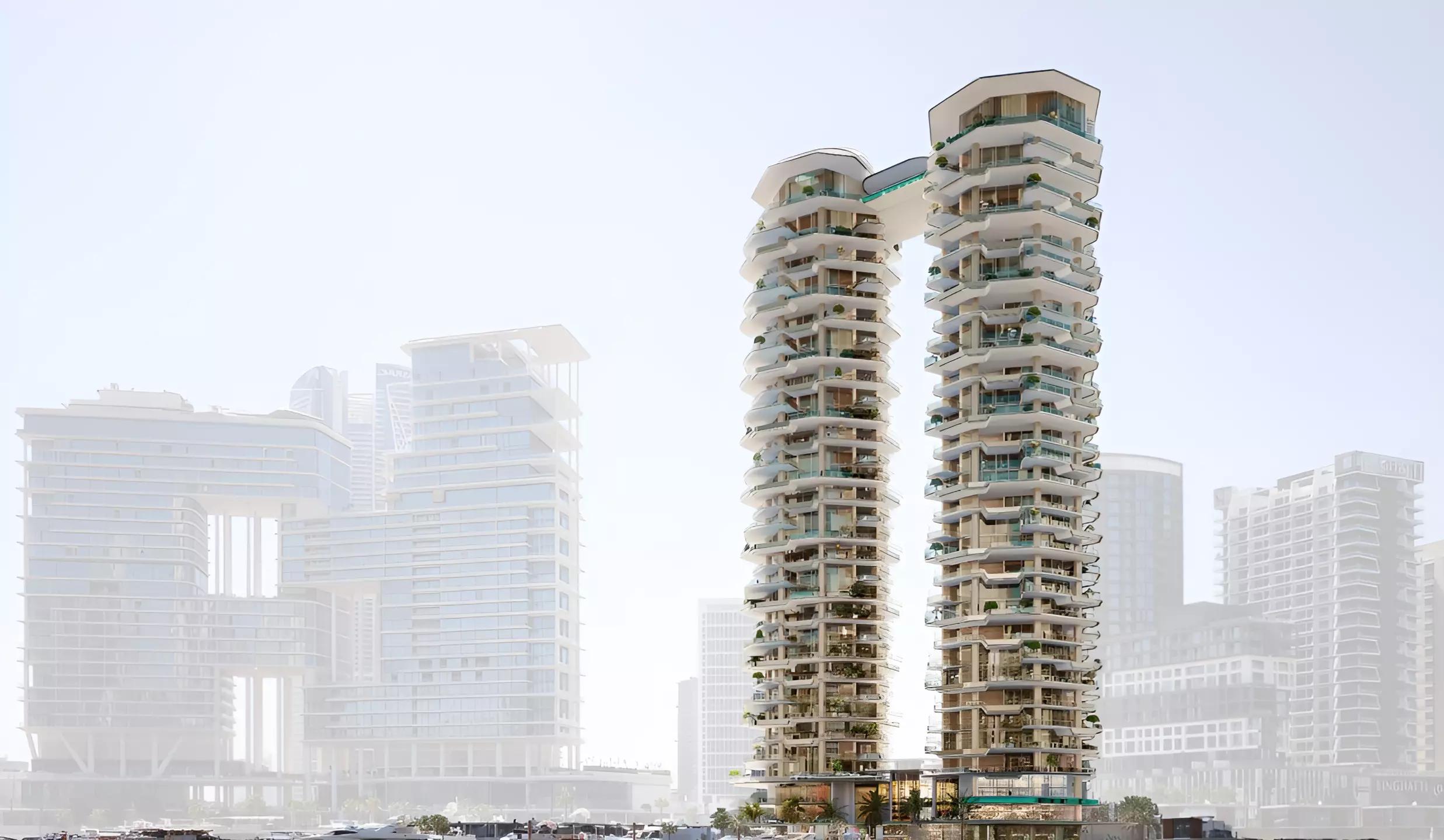 One Sankari waterfront tower exterior on Marasi Business Bay, Dubai