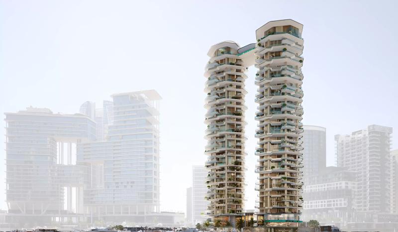 One Sankari waterfront tower exterior on Marasi Business Bay, Dubai
