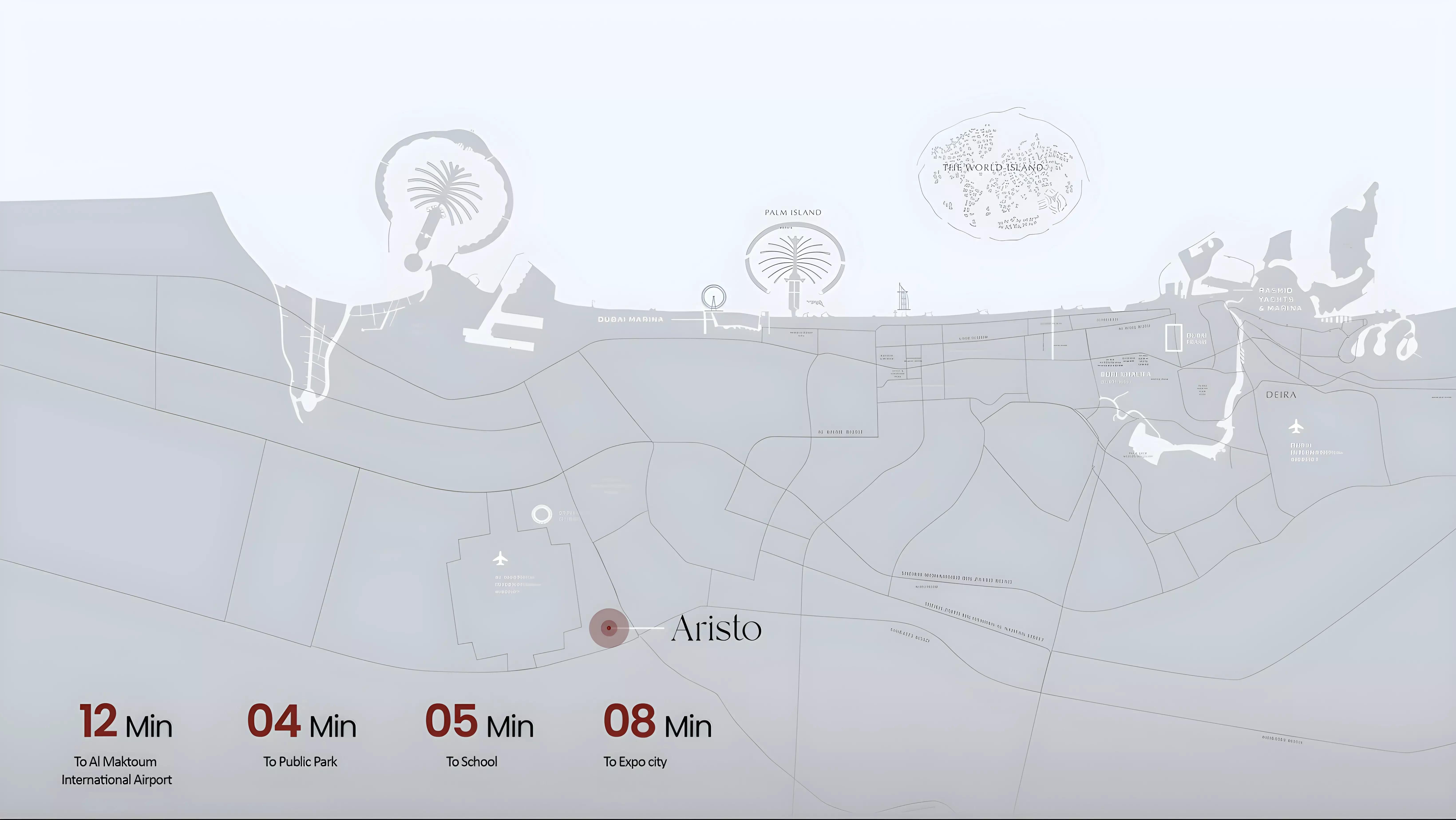 Aristo master plan layout showing building placement and amenities, Dubai South