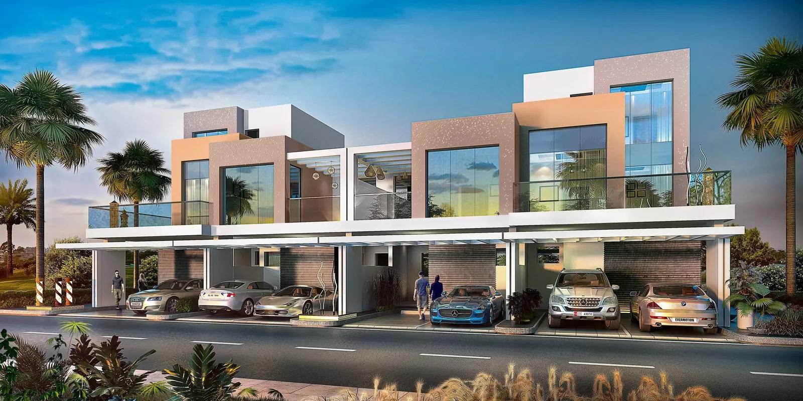 The Legends townhouse row street view, DAMAC Hills, Dubai
