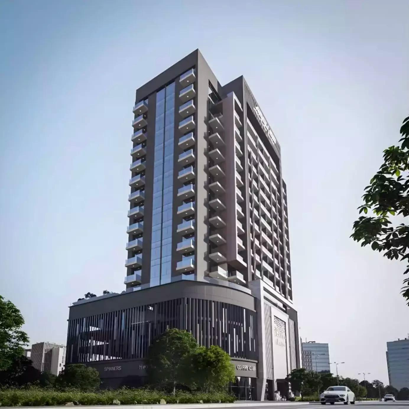 Celia Heights building exterior detail, Majan, Dubai