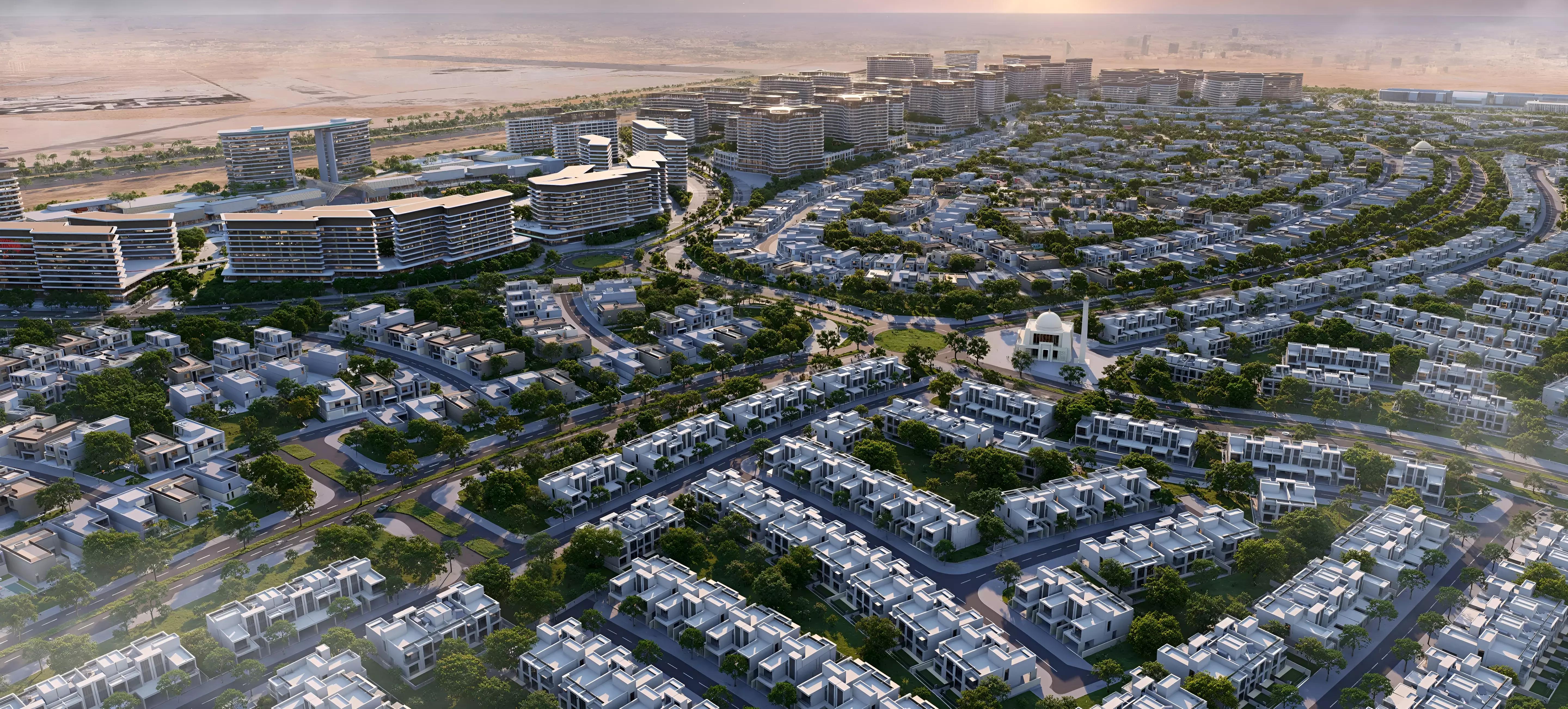 Sobha Sanctuary Apartments facade and landscaping, Dubai Land