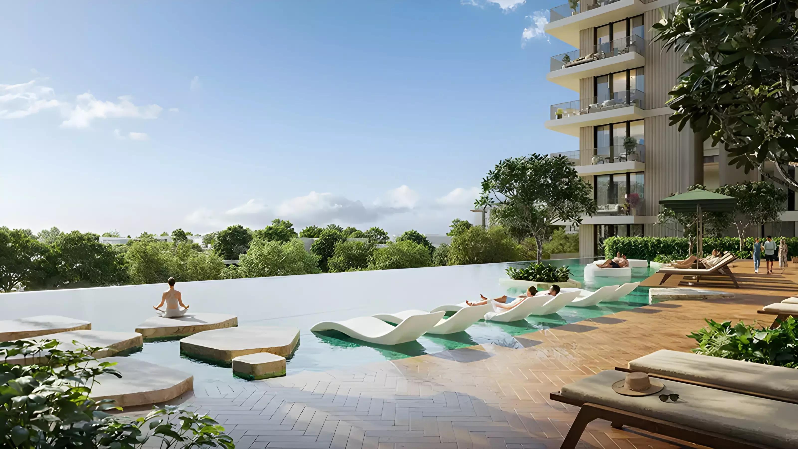 Mahra landscaped gardens and outdoor amenity deck, Expo City Dubai