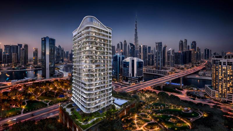 Vento Tower exterior facade rising above Business Bay, Dubai
