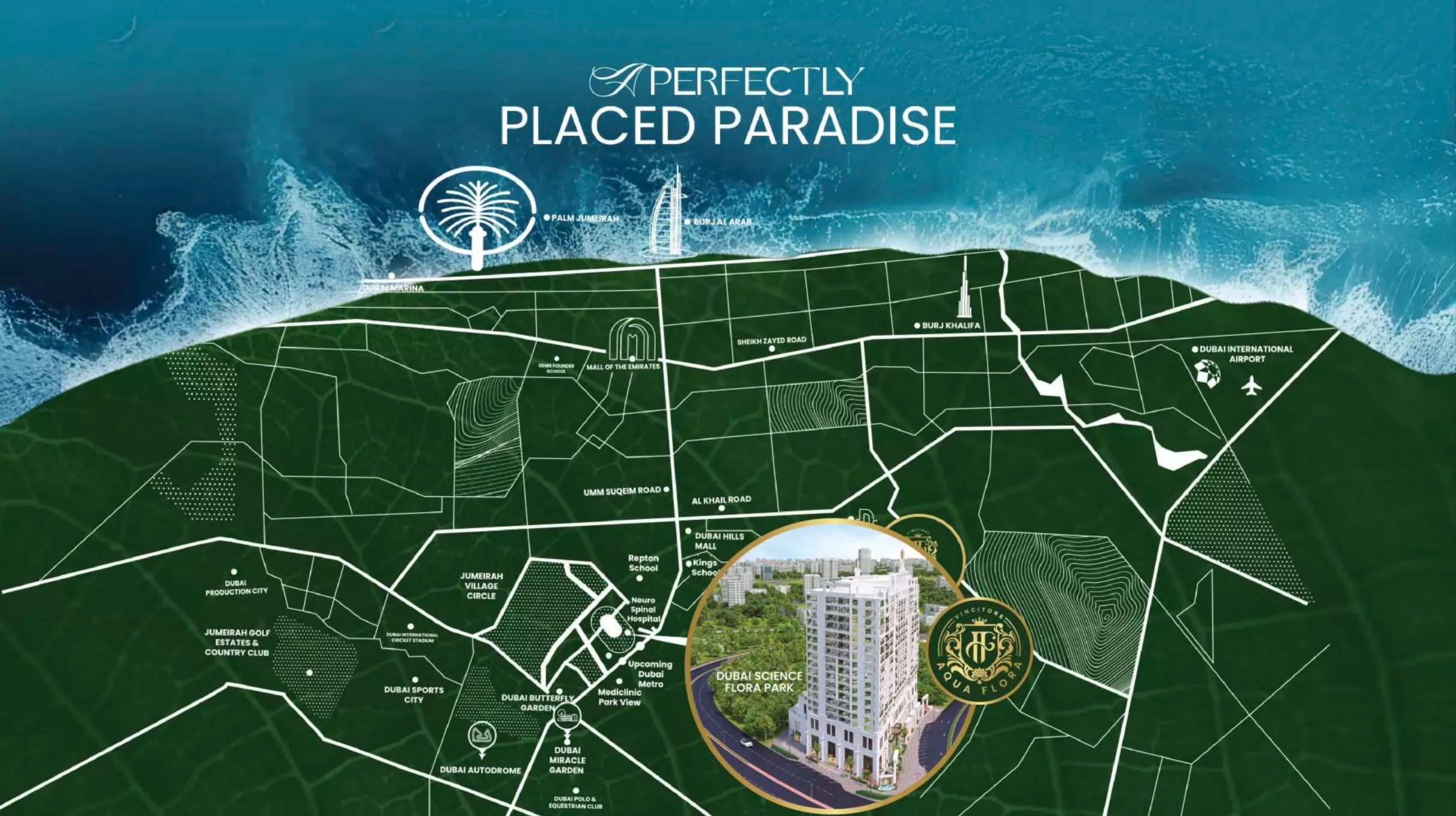 Master plan layout of Vincitore Aqua Flora in Dubai Science Park