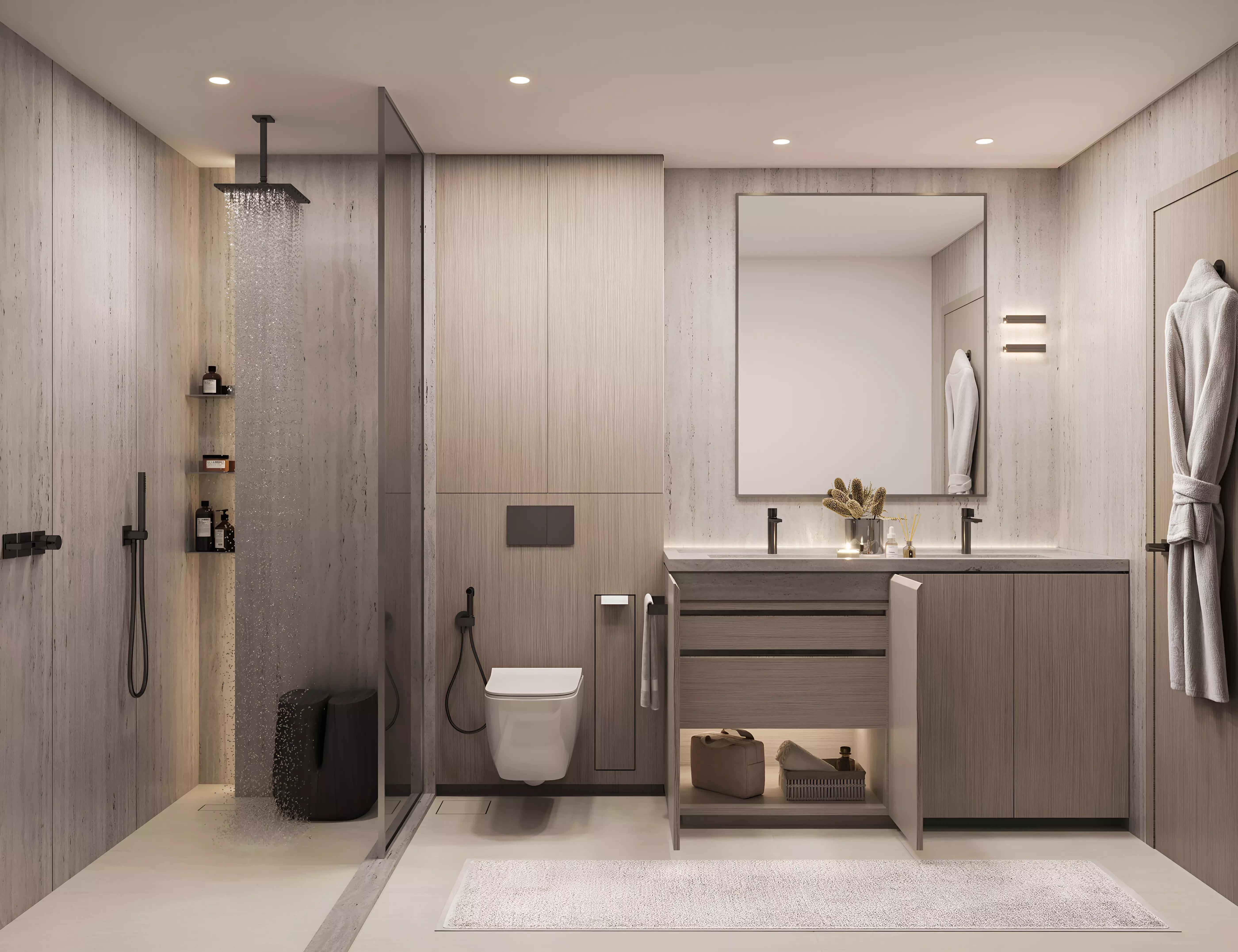 Eltiera Heights residential tower against Jumeirah Islands skyline