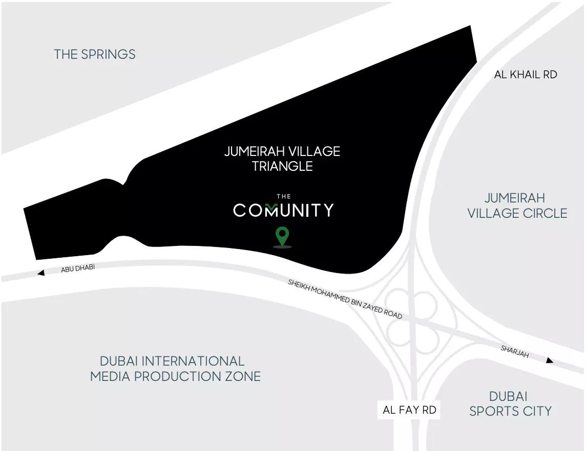 Master plan layout of The Community Motor City, Motor City, Dubai