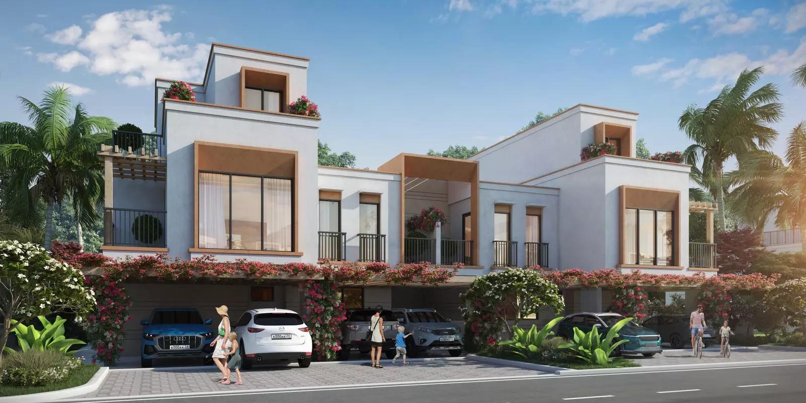 Mykonos townhouse exterior at DAMAC Lagoons, Dubai
