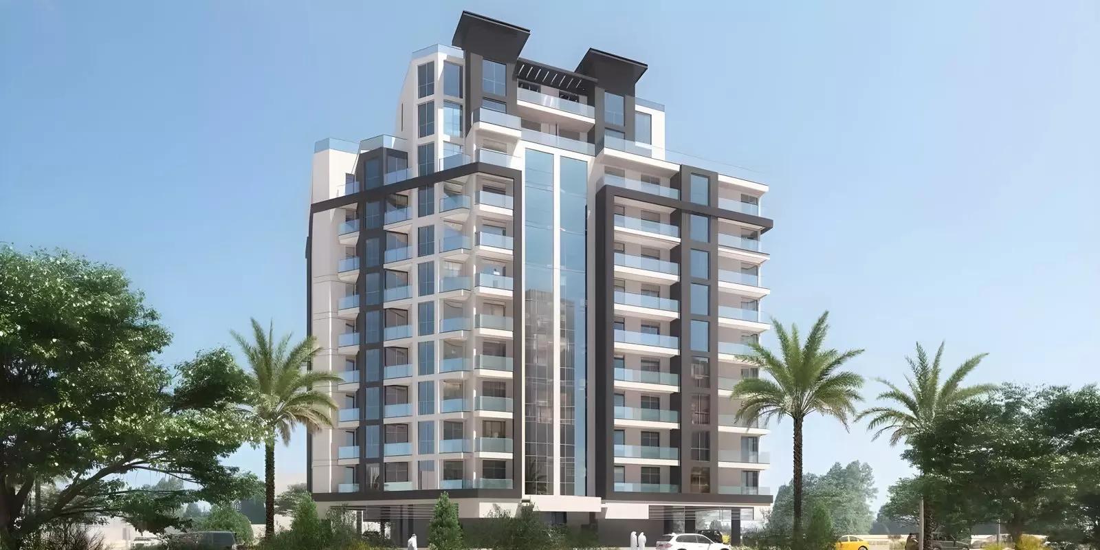 Edison House exterior building facade in Dubai Land Residence Complex