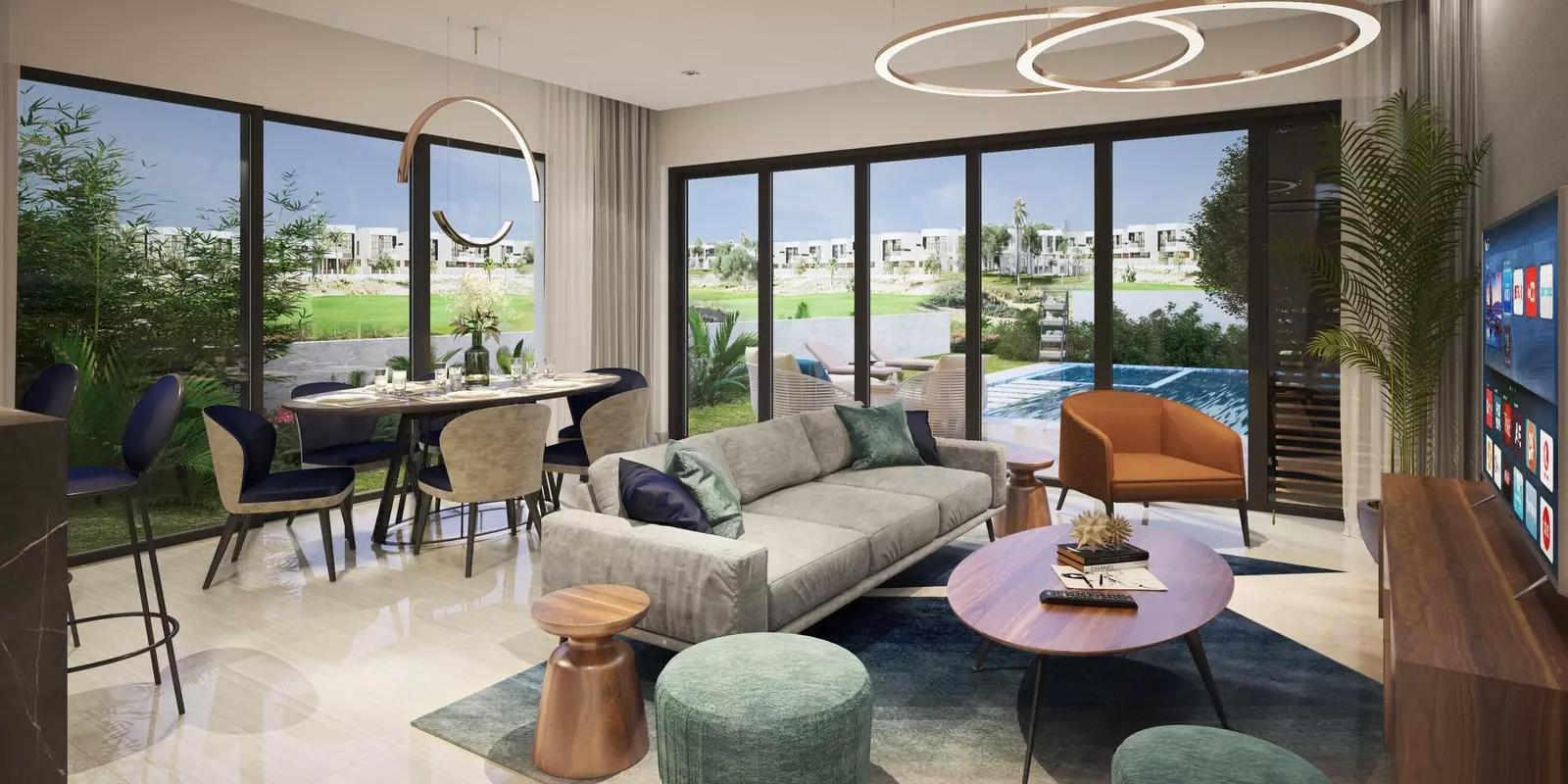 Silver Springs villa street view showing low-rise housing row, DAMAC Hills, Dubai