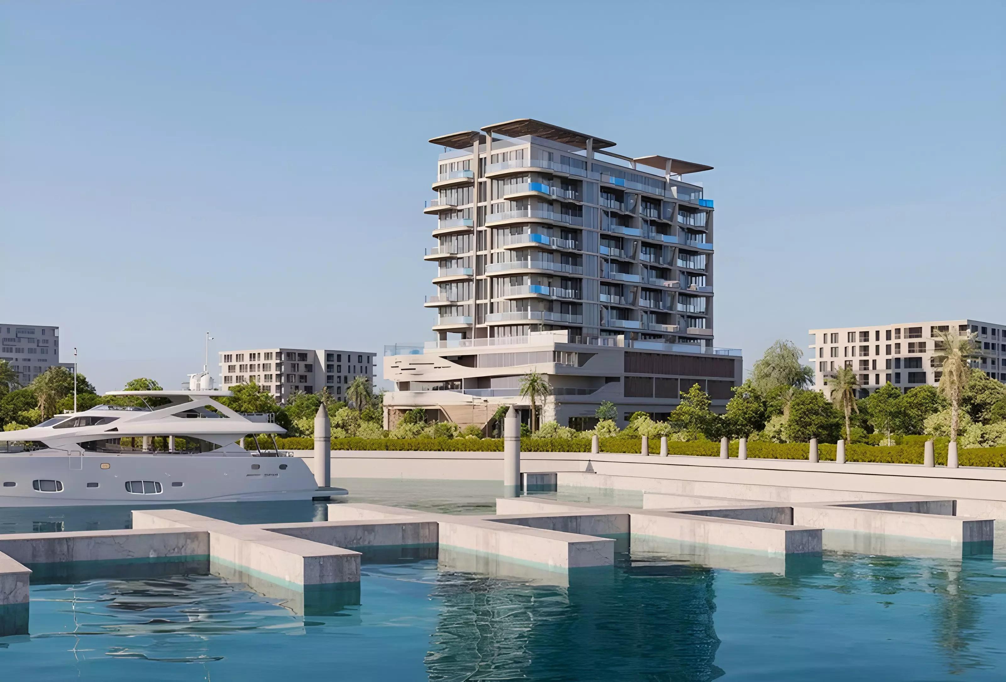 Whitecliffs Residences building facade detail, Dubai Islands, Dubai