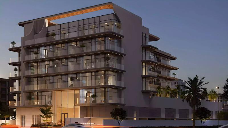 Exterior view of Chapter 02 apartment building by Newbury Development in Al Warsan, Dubai