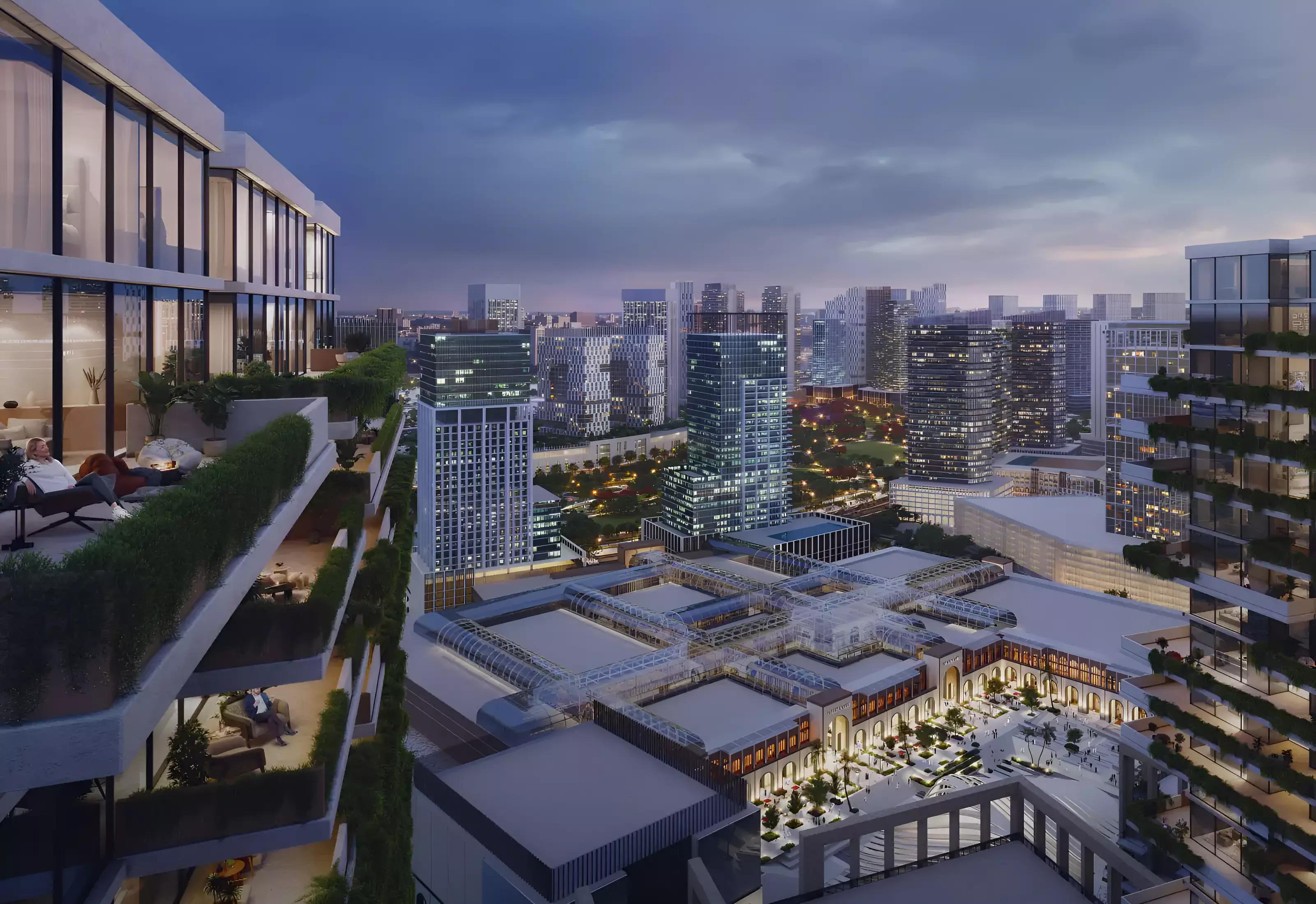 Azizi Milan 51 amenity deck with swimming pool, City of Arabia
