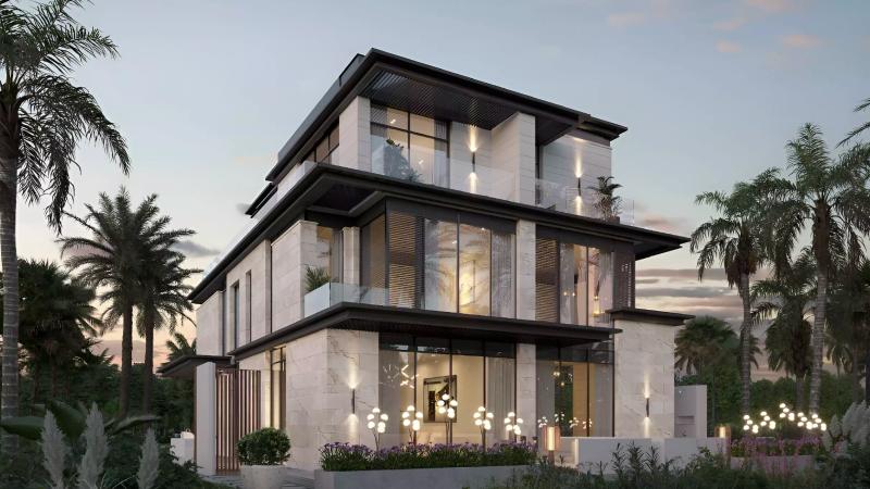 Lua Residences villa exterior with landscaped front garden, District 11, MBR City, Dubai