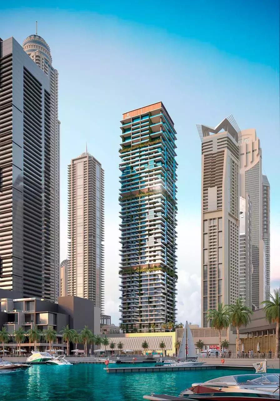 Kempinski Marina Residences building facade and entrance, Dubai Marina