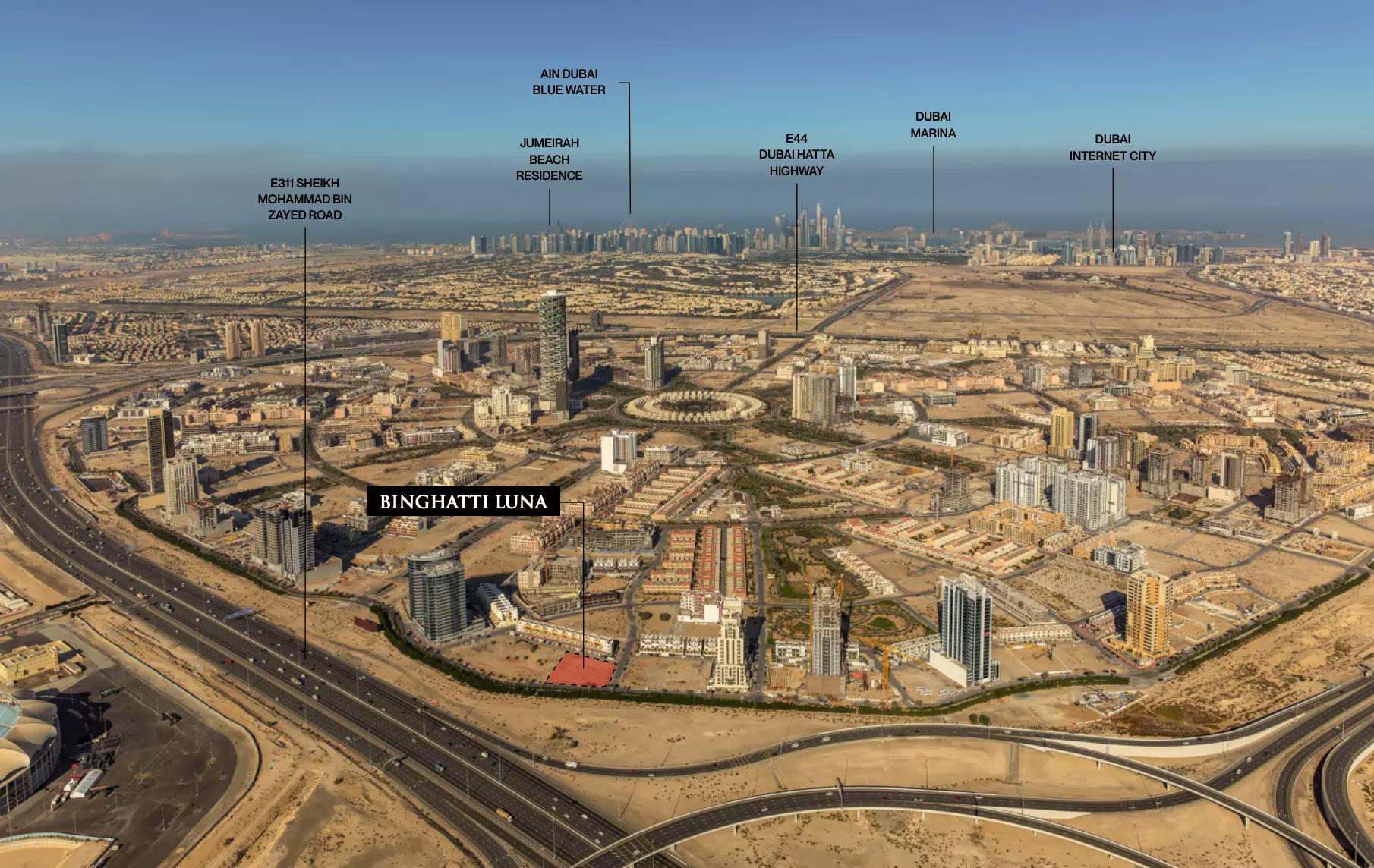 Binghatti Luna master plan layout, District 12, JVC