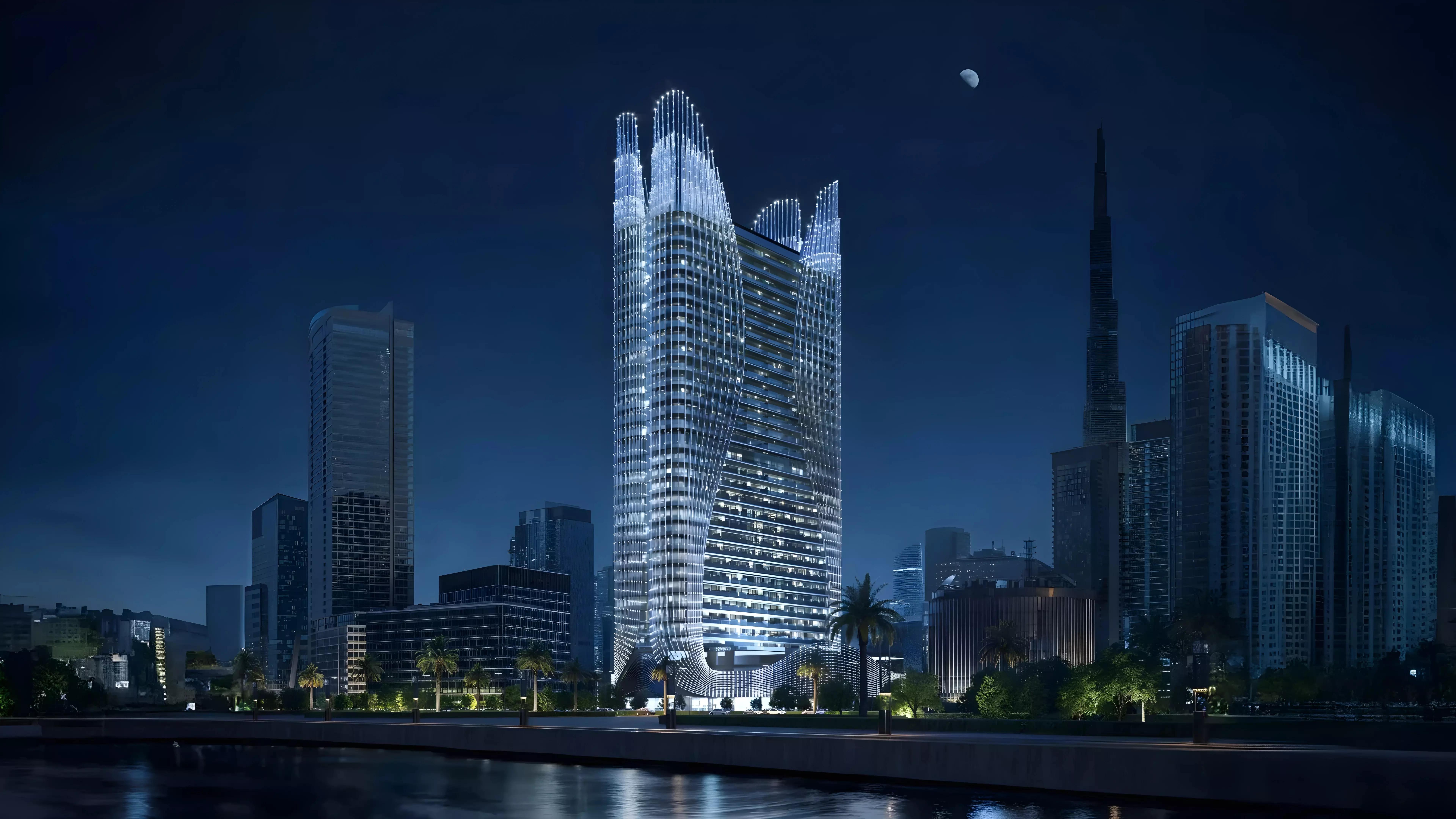 Binghatti Skyhall tower exterior view, Business Bay, Dubai