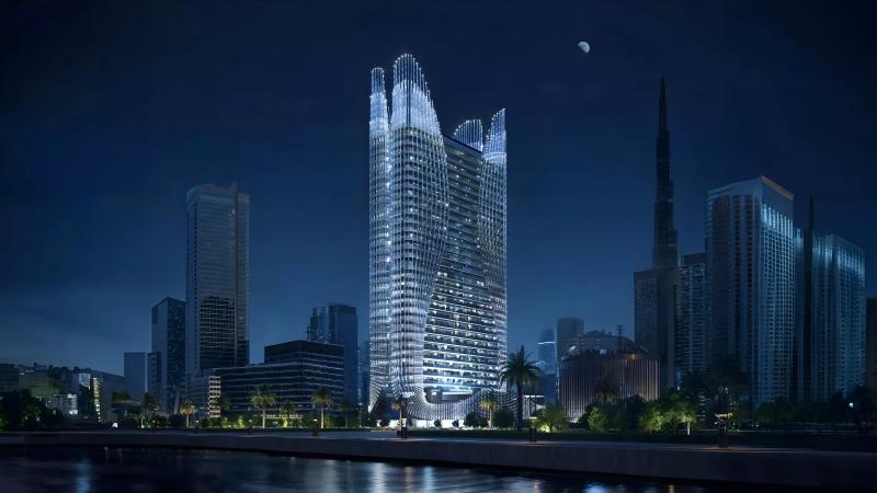 Binghatti Skyhall tower exterior view, Business Bay, Dubai