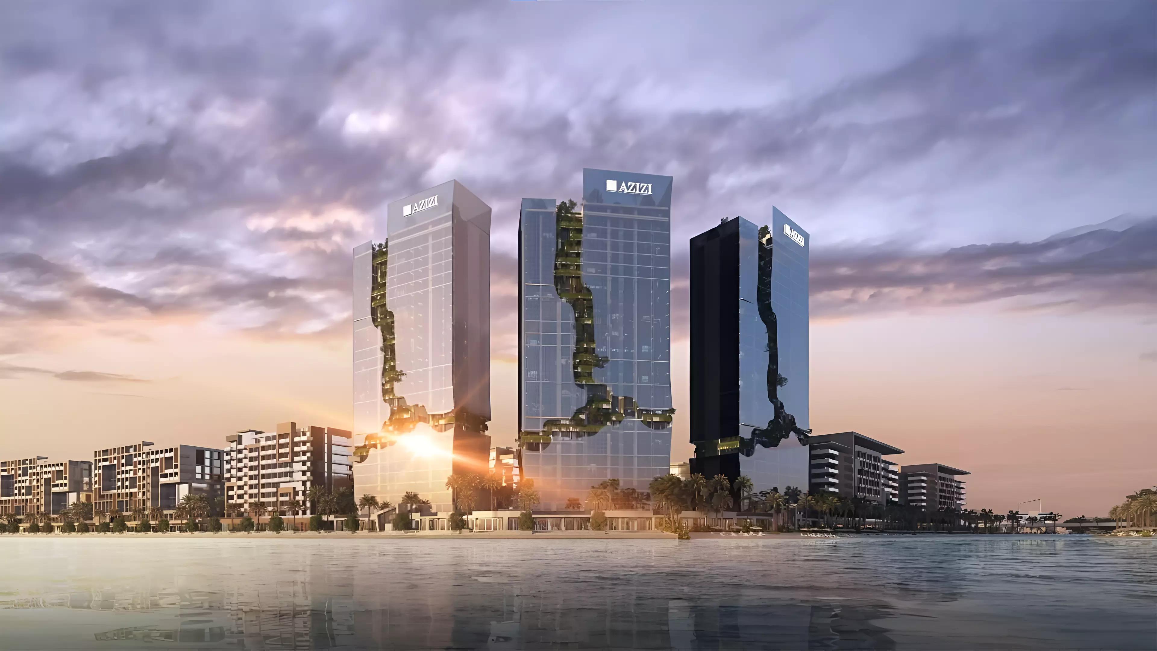 Azizi Riviera Reve building view with landscaped surroundings