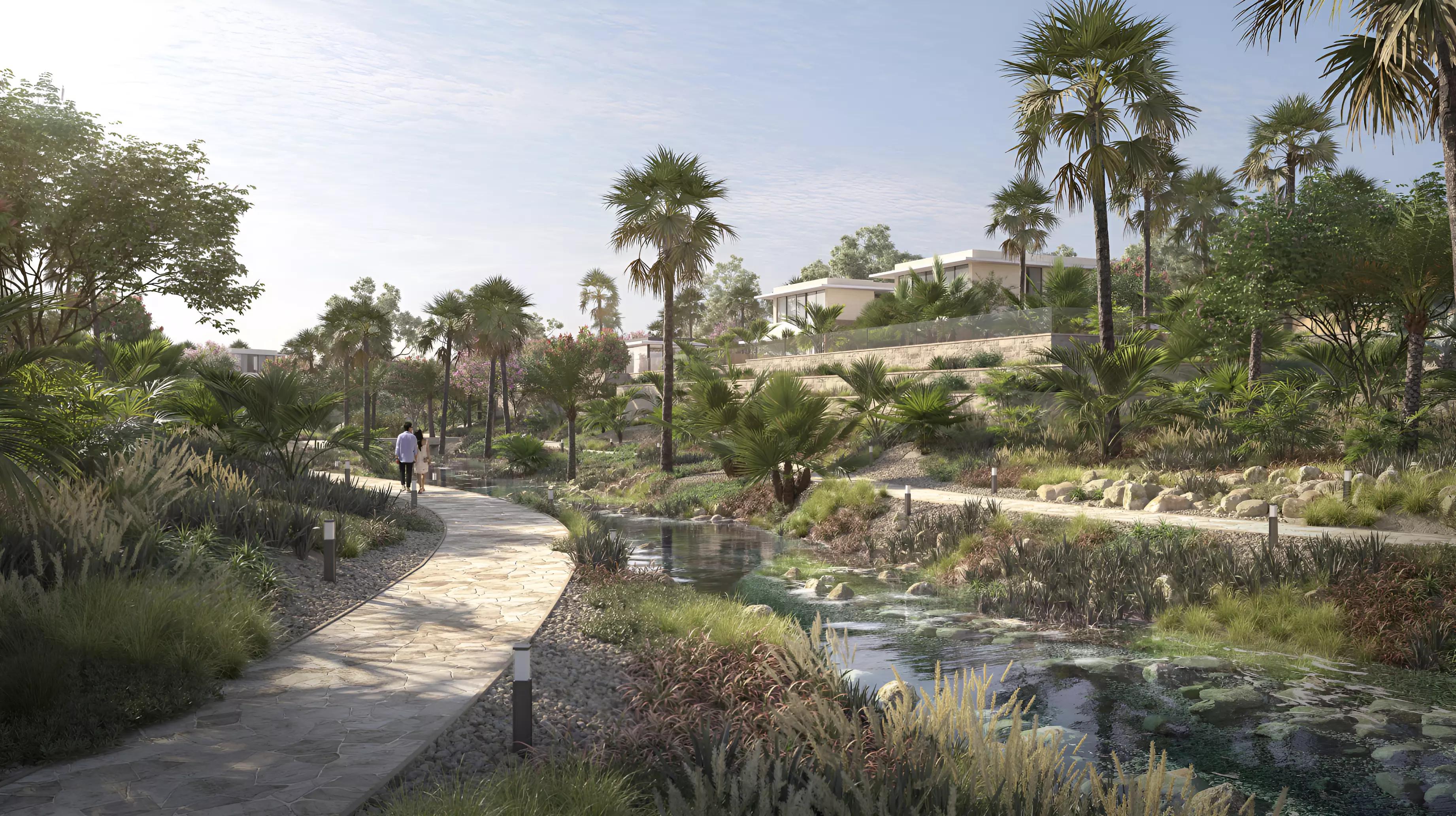 Avra and Aurora villa pool and landscaping detail, Dubai Hills Estate